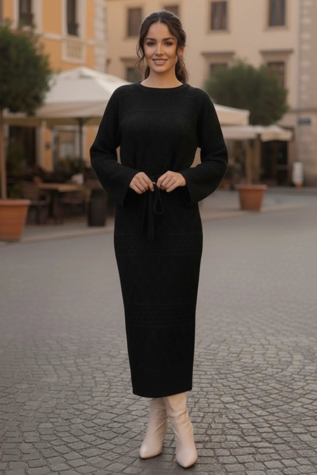 Mesh Knitted Dress With Diamond Pattern, view 2