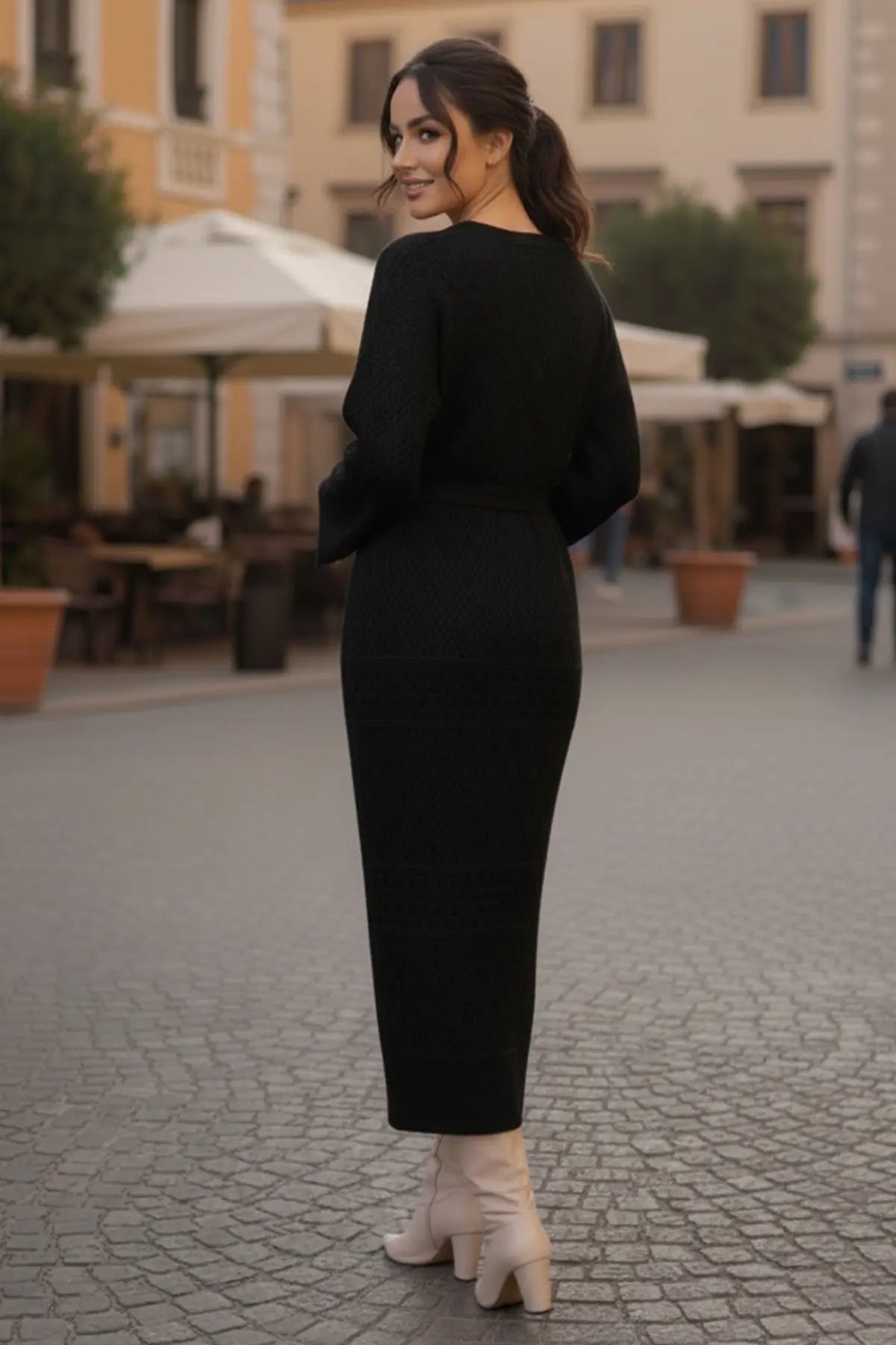 Mesh Knitted Dress With Diamond Pattern, view 3