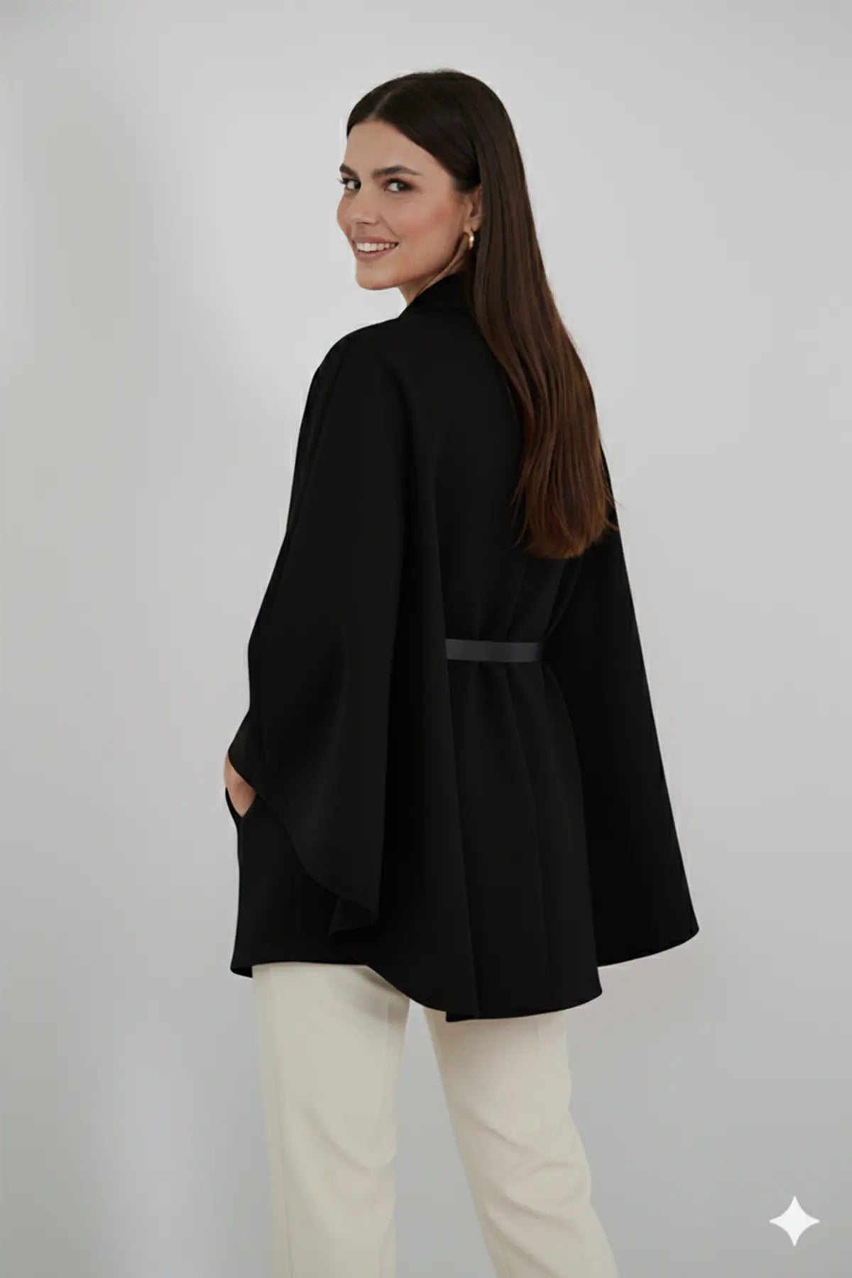 Belted Cashmere Poncho, view 3