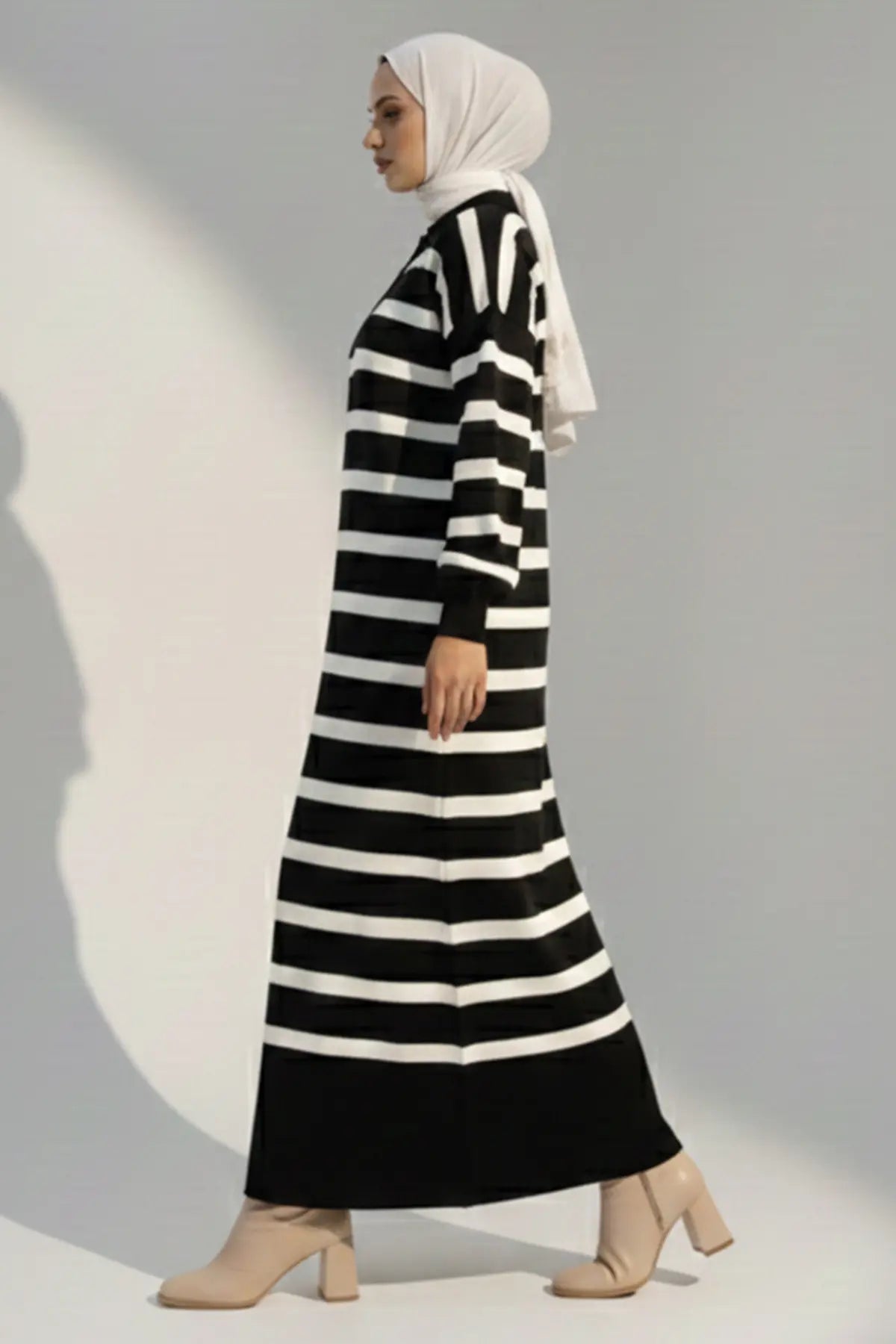 Neomodest Striped Knit Dress With Button Detail, view 2