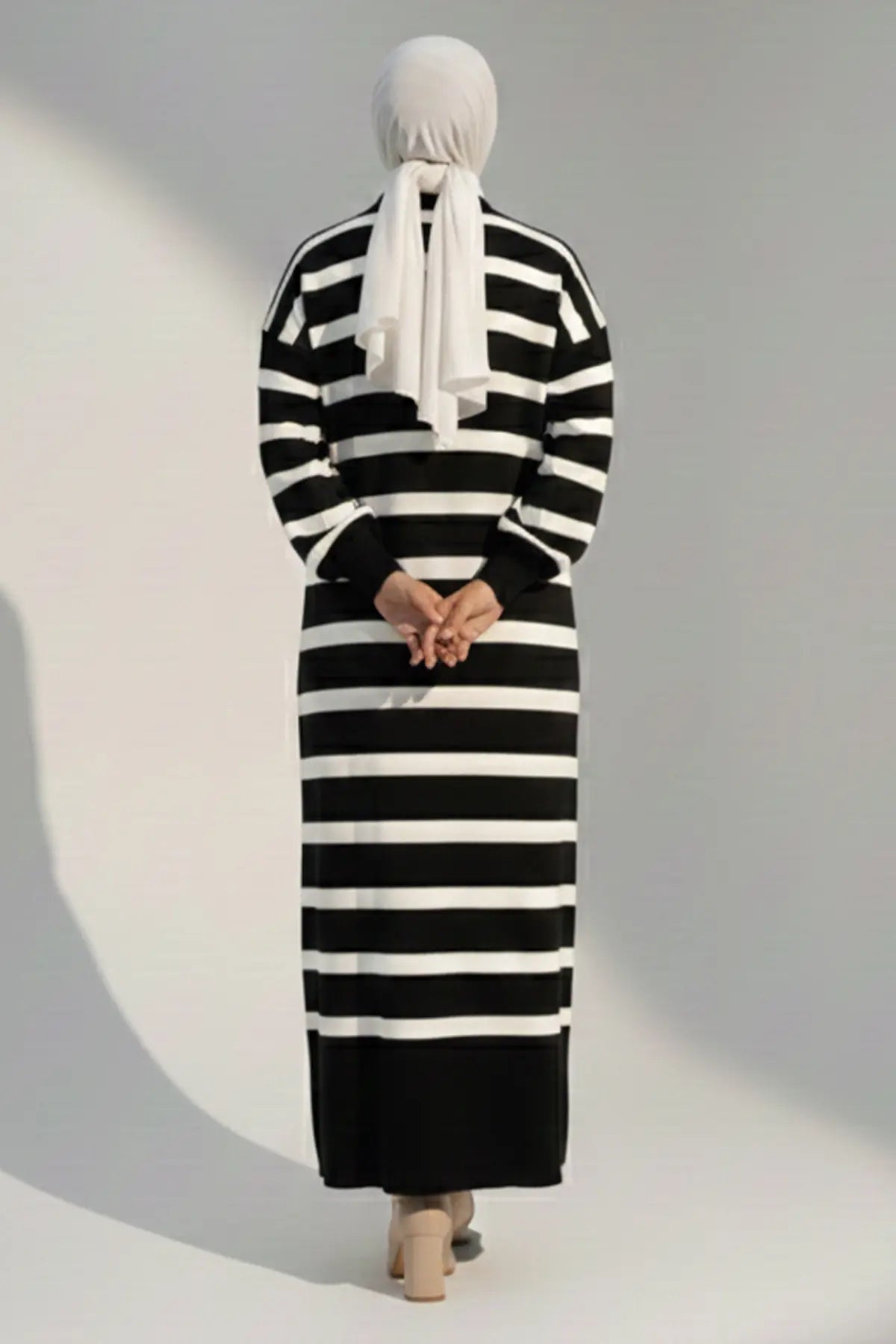 Neomodest Striped Knit Dress With Button Detail, view 3