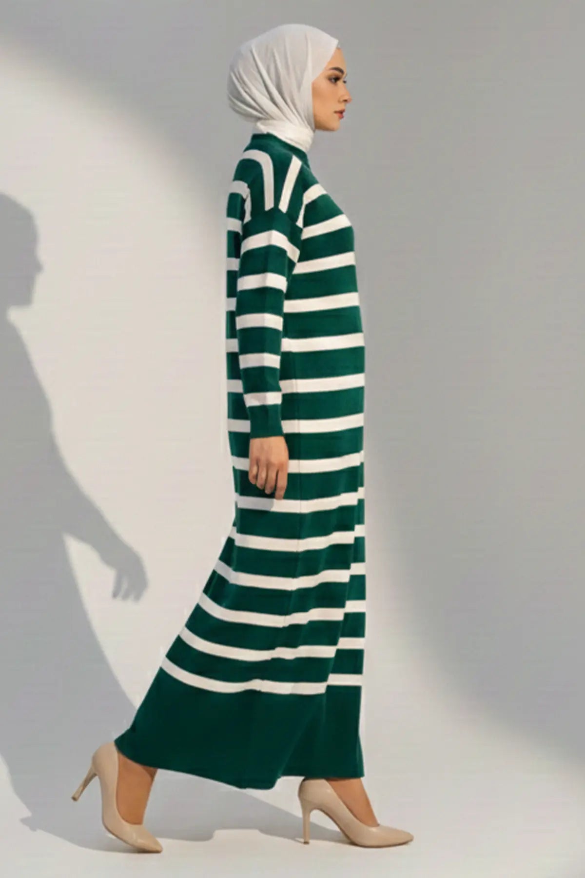Neomodest Striped Knit Dress With Button Detail, view 4