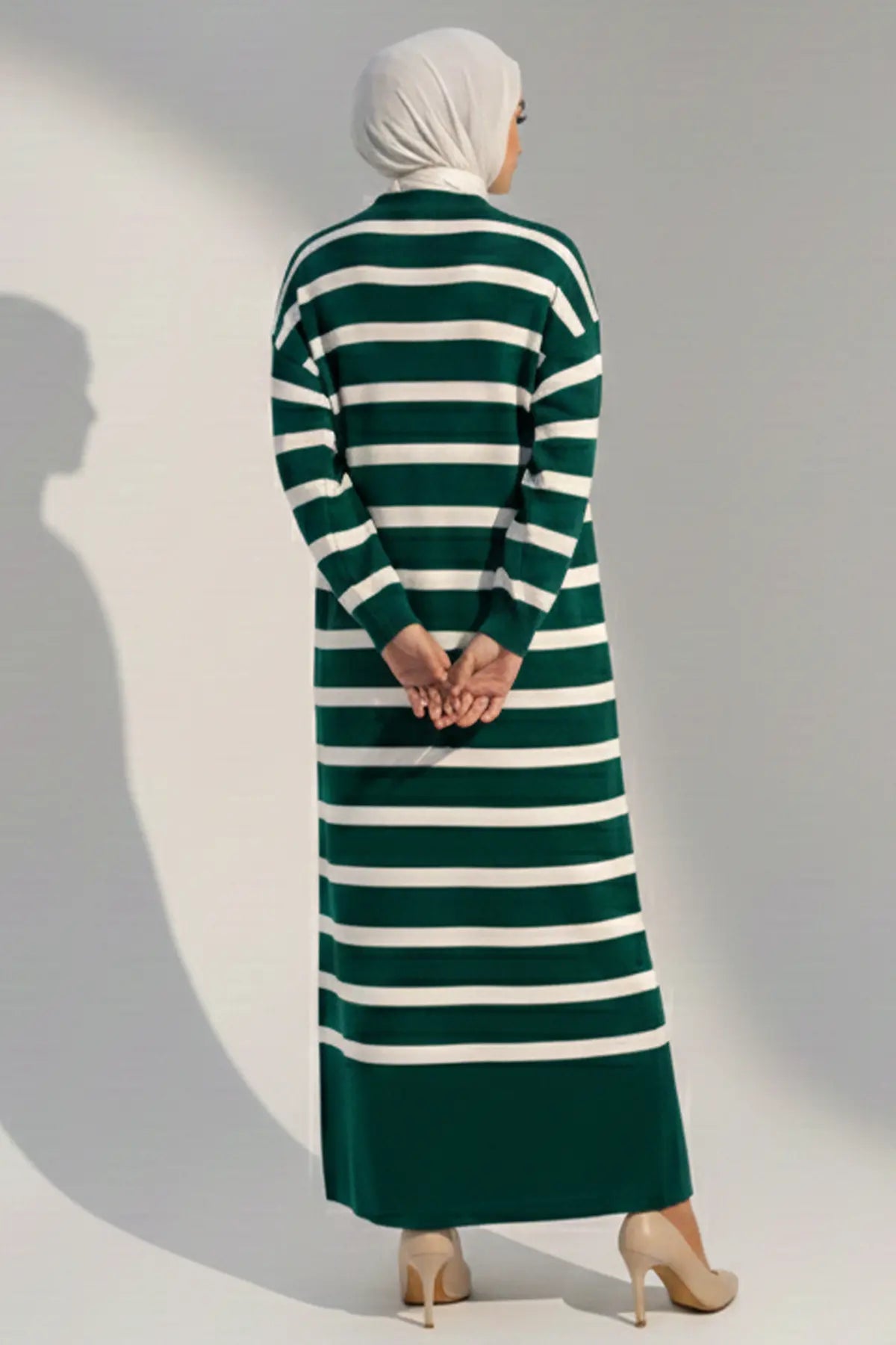 Neomodest Striped Knit Dress With Button Detail, view 5
