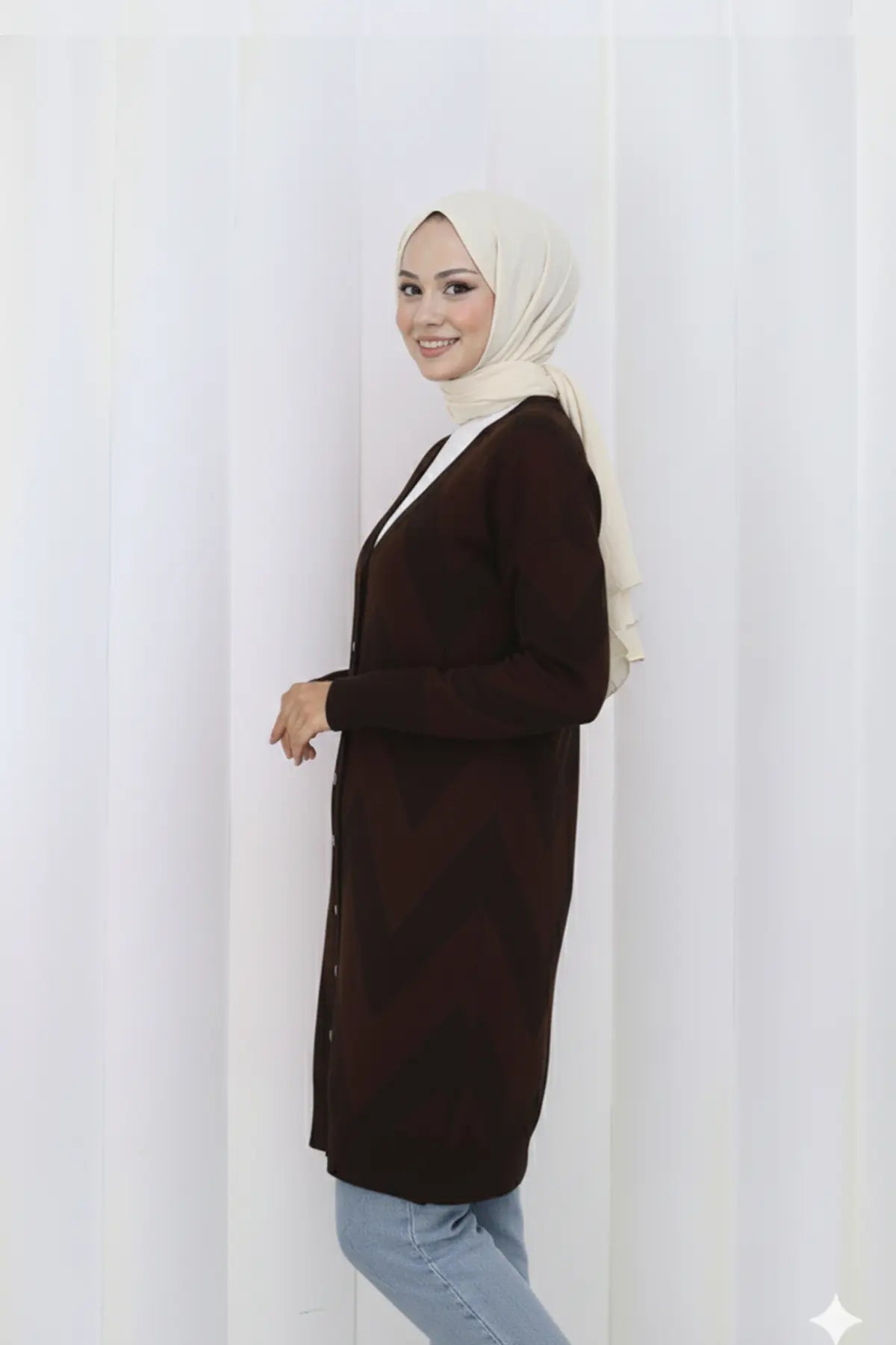 Patterned Long Mercerized Cardigan, view 2