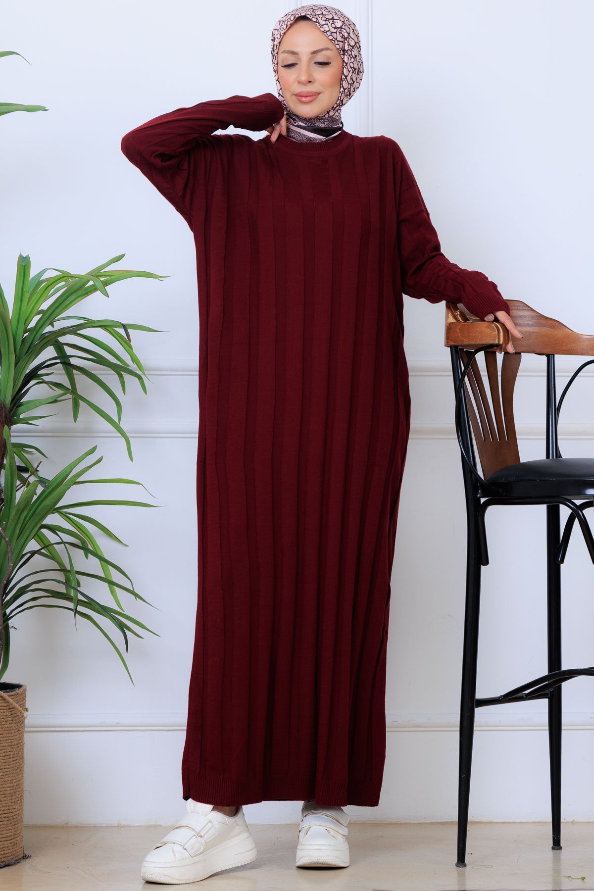 Self-striped Knit Dress by NEOMODEST