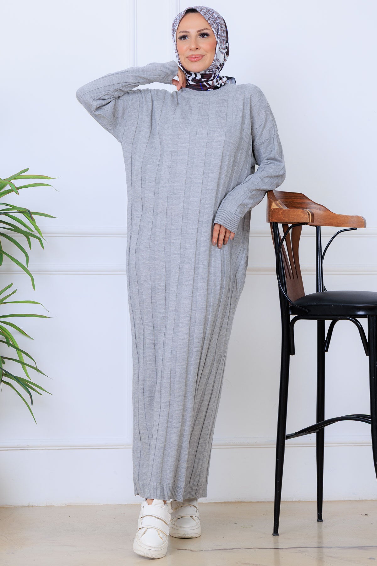 Self-striped Knit Dress by NEOMODEST