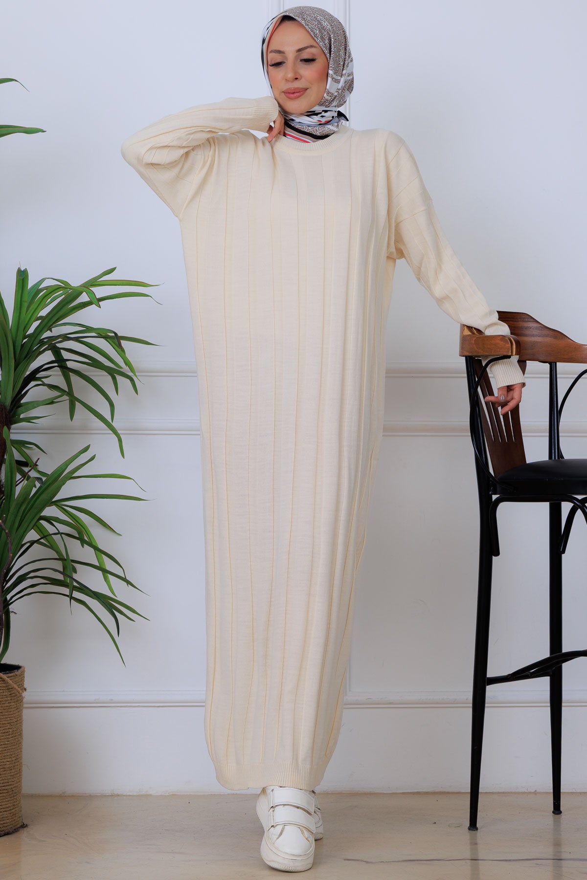 Self-striped Knit Dress by NEOMODEST
