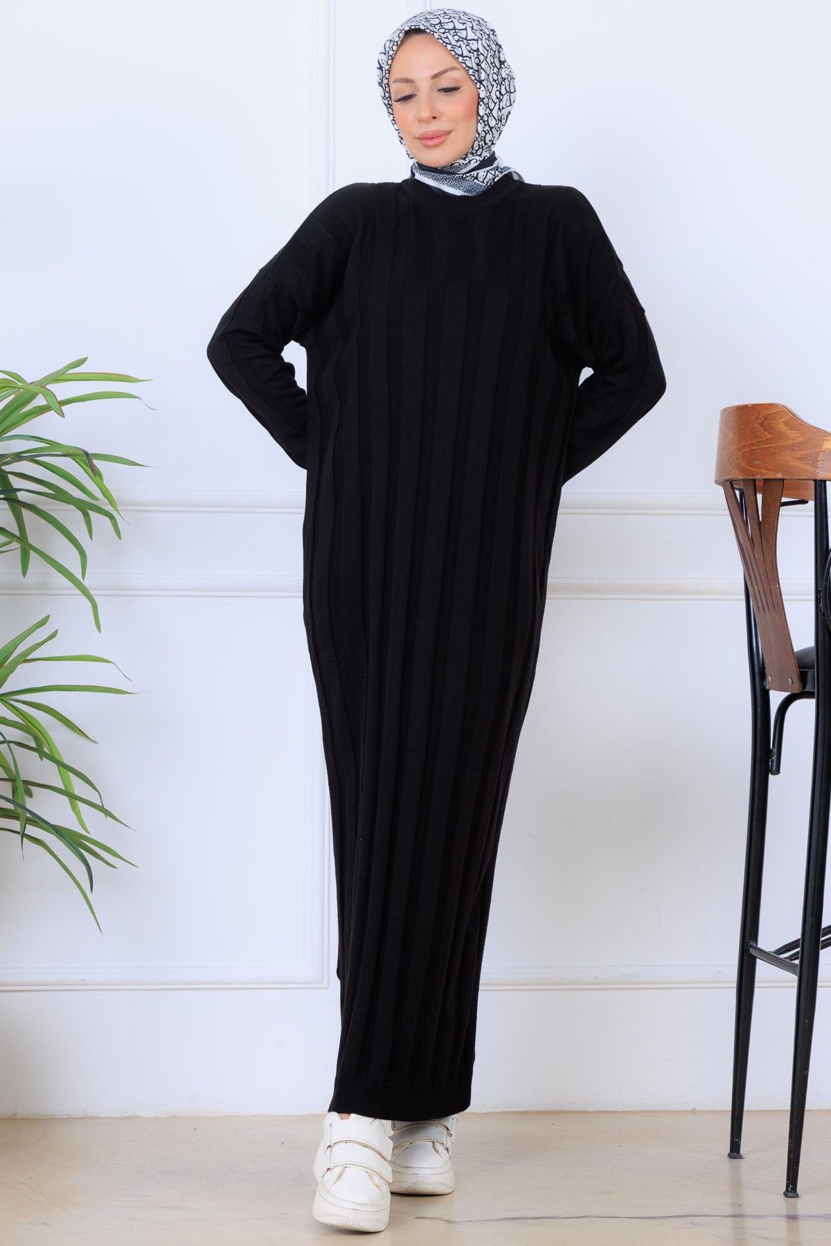 Self-striped Knit Dress by NEOMODEST
