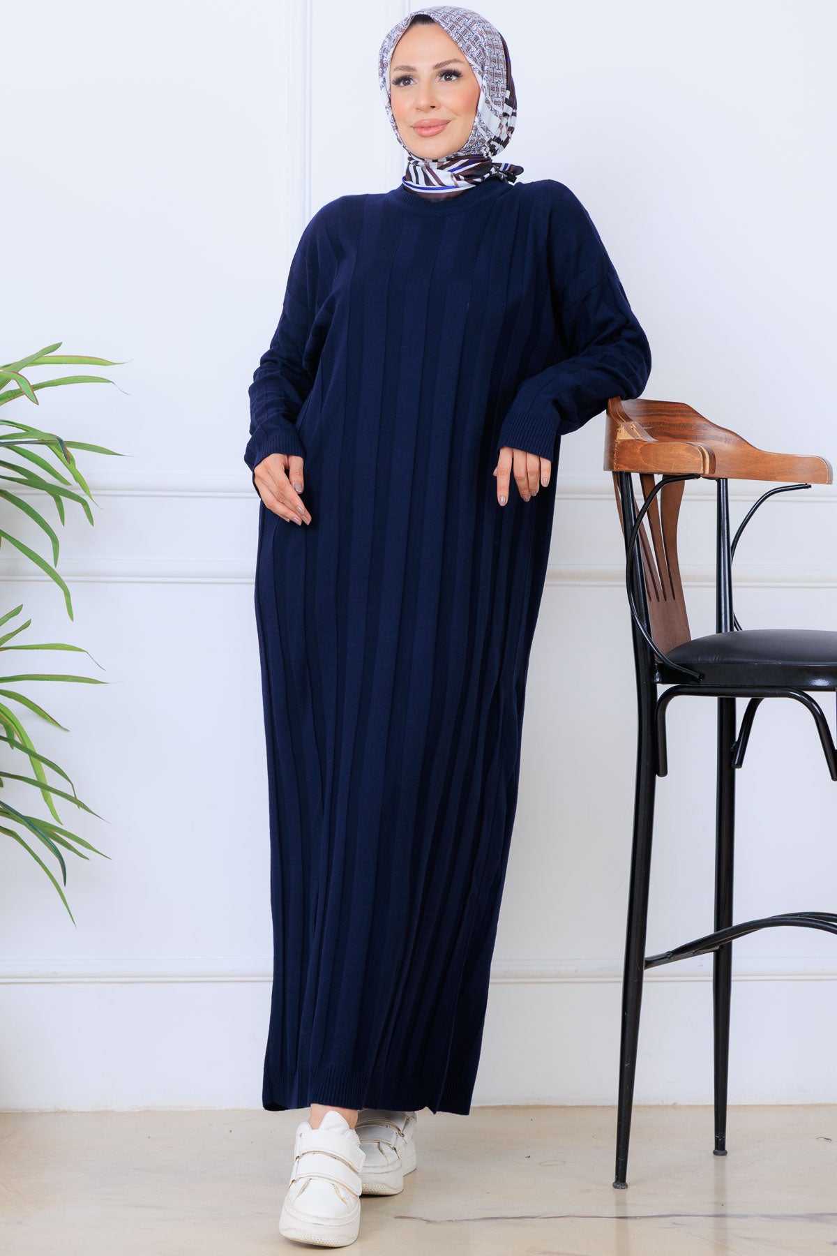 Self-striped Knit Dress by NEOMODEST