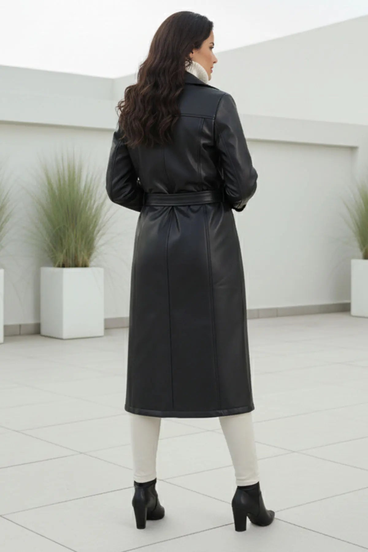 Leather Coat With Fur Detail On Collar And Sleeves, view 5
