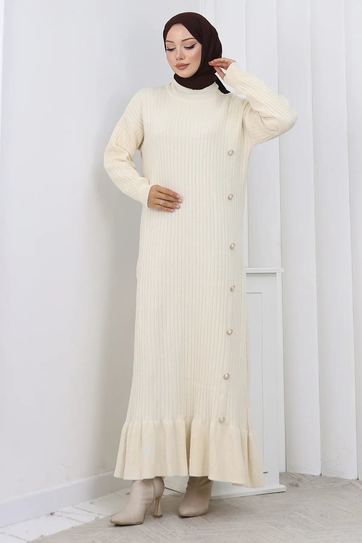 Side Button Ruffle Dress, view 2