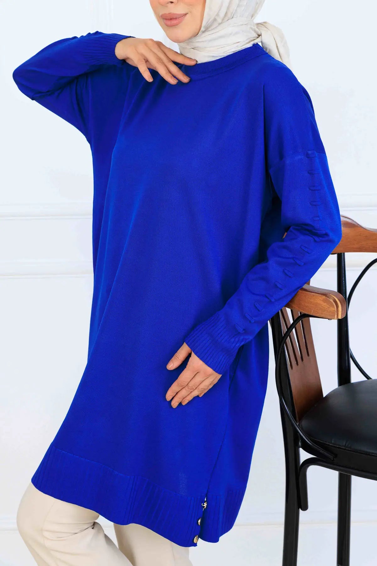 Mercerized Tunic With Patterned Sleeves, view 3