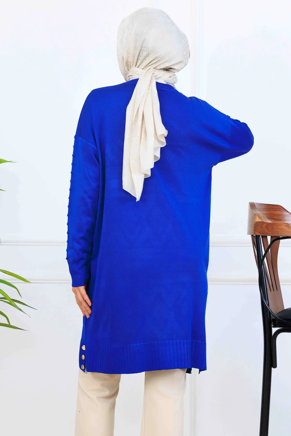 Mercerized Tunic With Patterned Sleeves, view 4