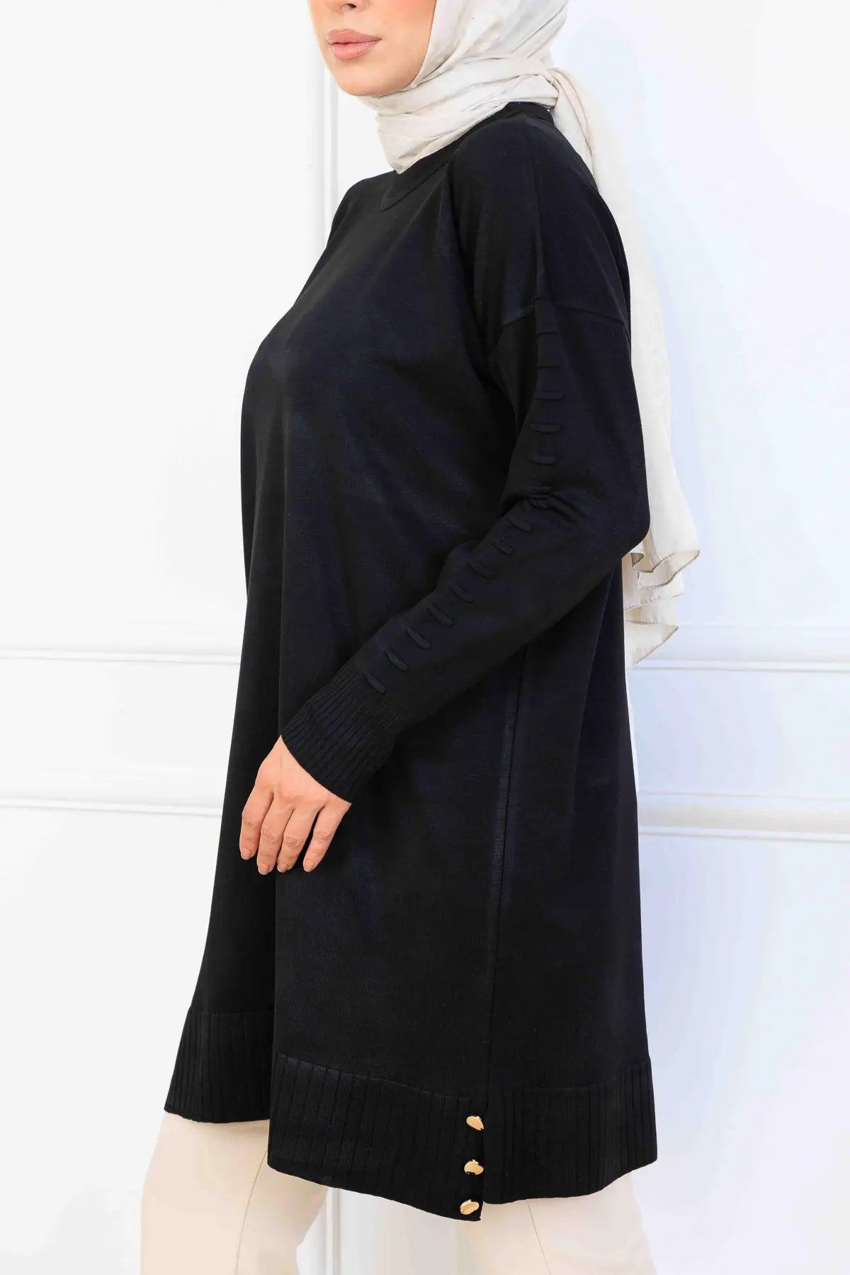 Mercerized Tunic With Patterned Sleeves, view 2