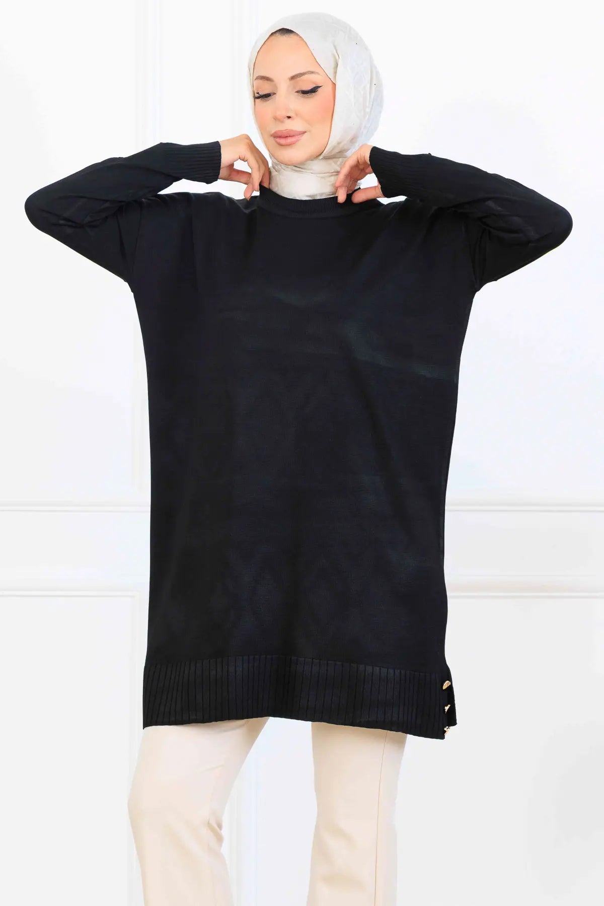 Mercerized Tunic With Patterned Sleeves, view 3