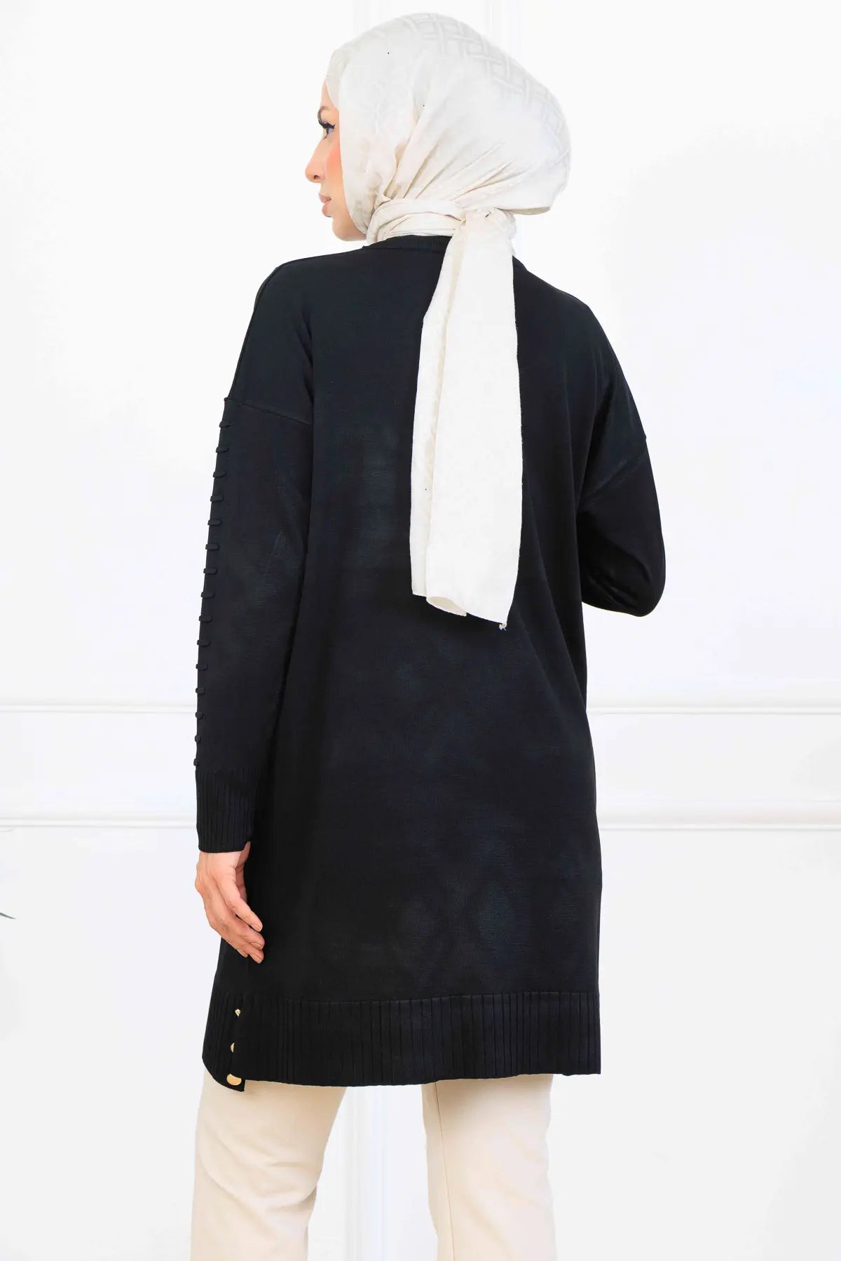 Mercerized Tunic With Patterned Sleeves, view 4