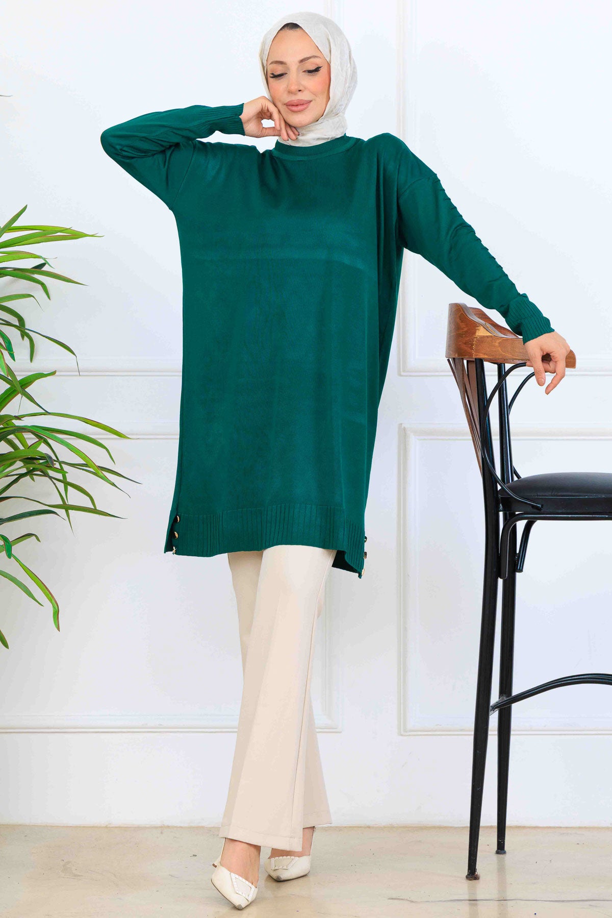 Mercerized Tunic With Patterned Sleeves by NEOMODEST