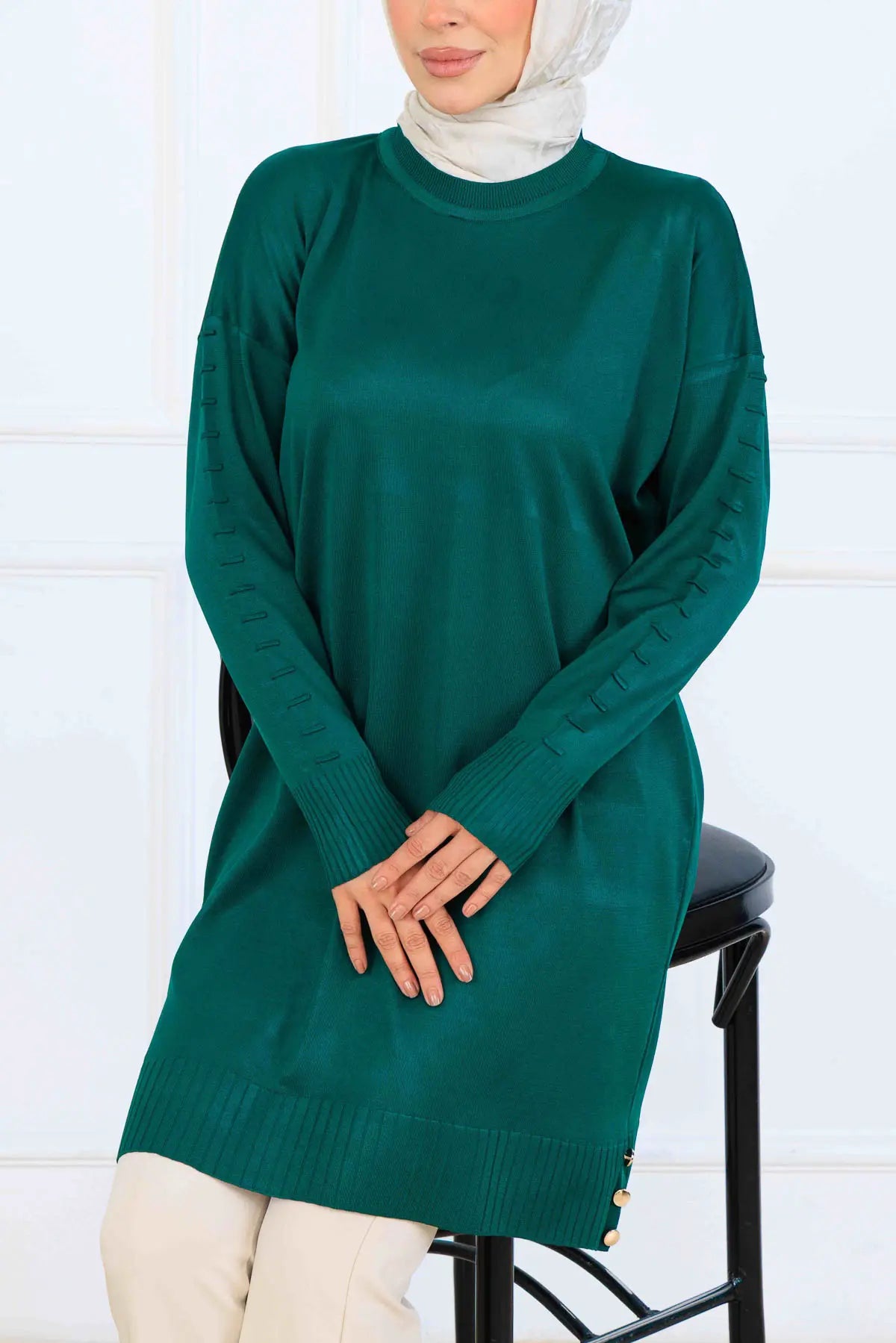 Mercerized Tunic With Patterned Sleeves, view 2