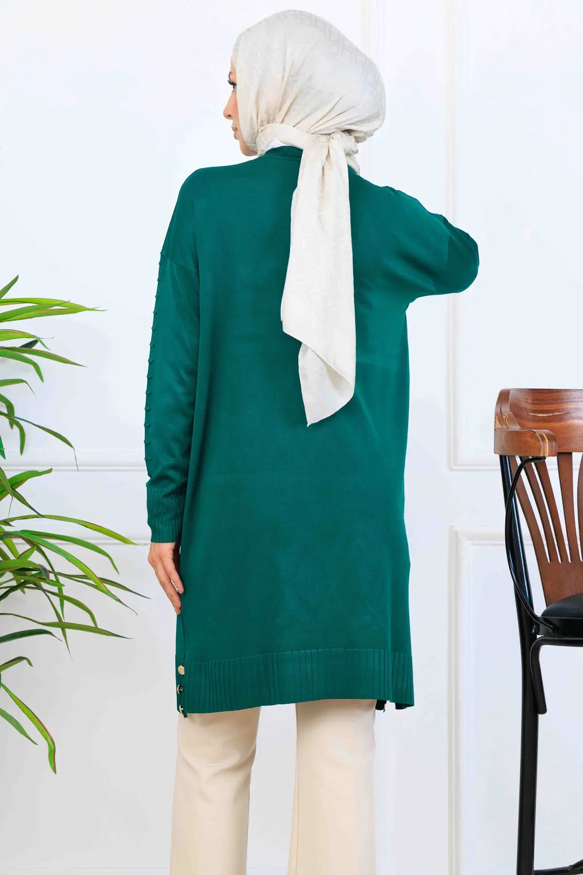 Mercerized Tunic With Patterned Sleeves, view 4