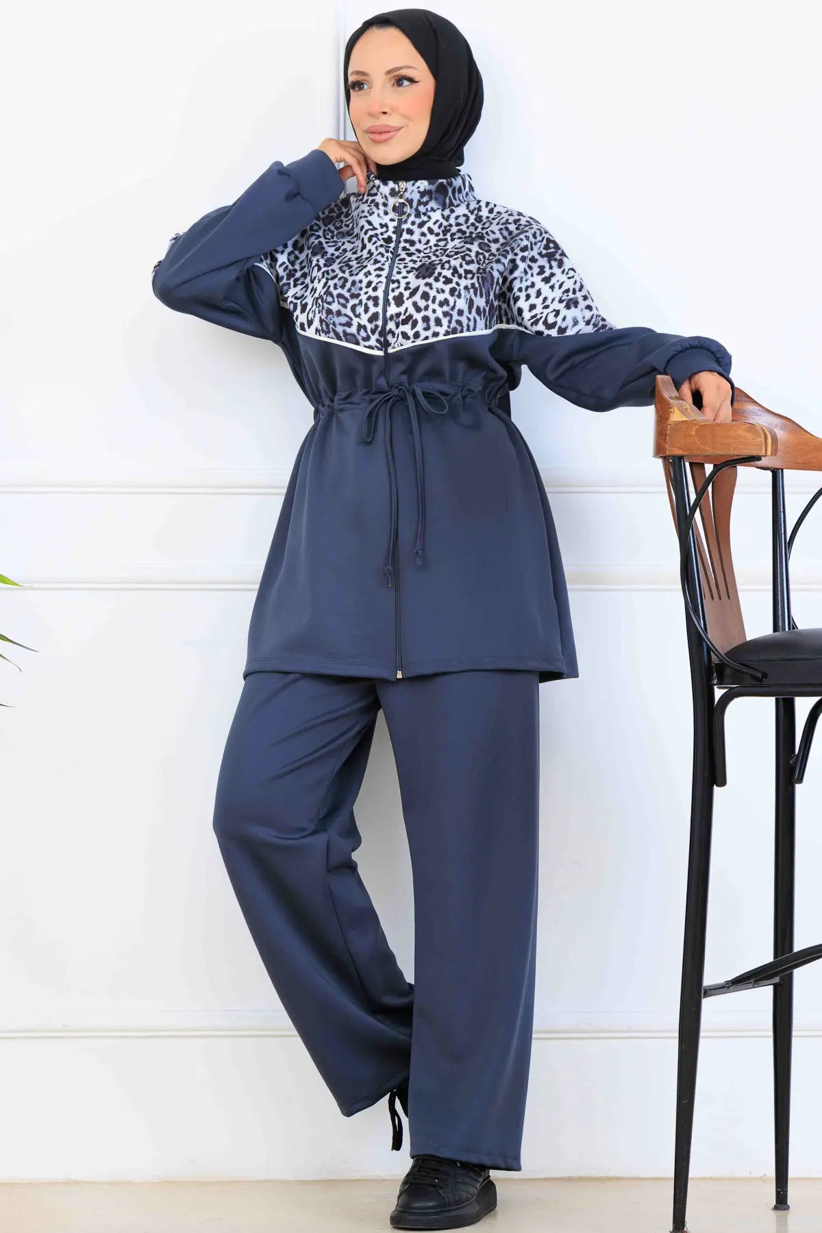 Leopard Patterned Scuba Two Piece Suit, view 2