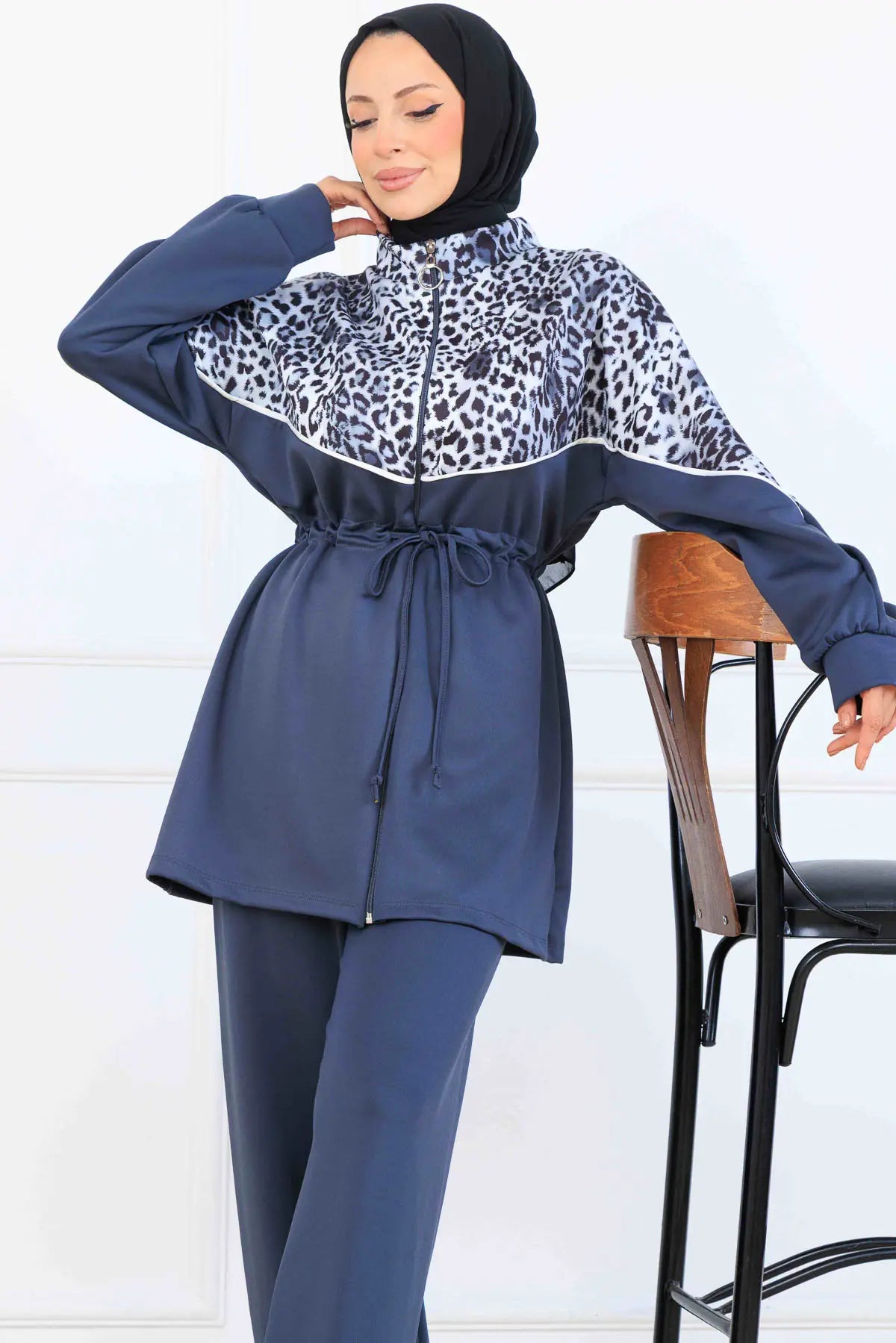 Leopard Patterned Scuba Two Piece Suit, view 4