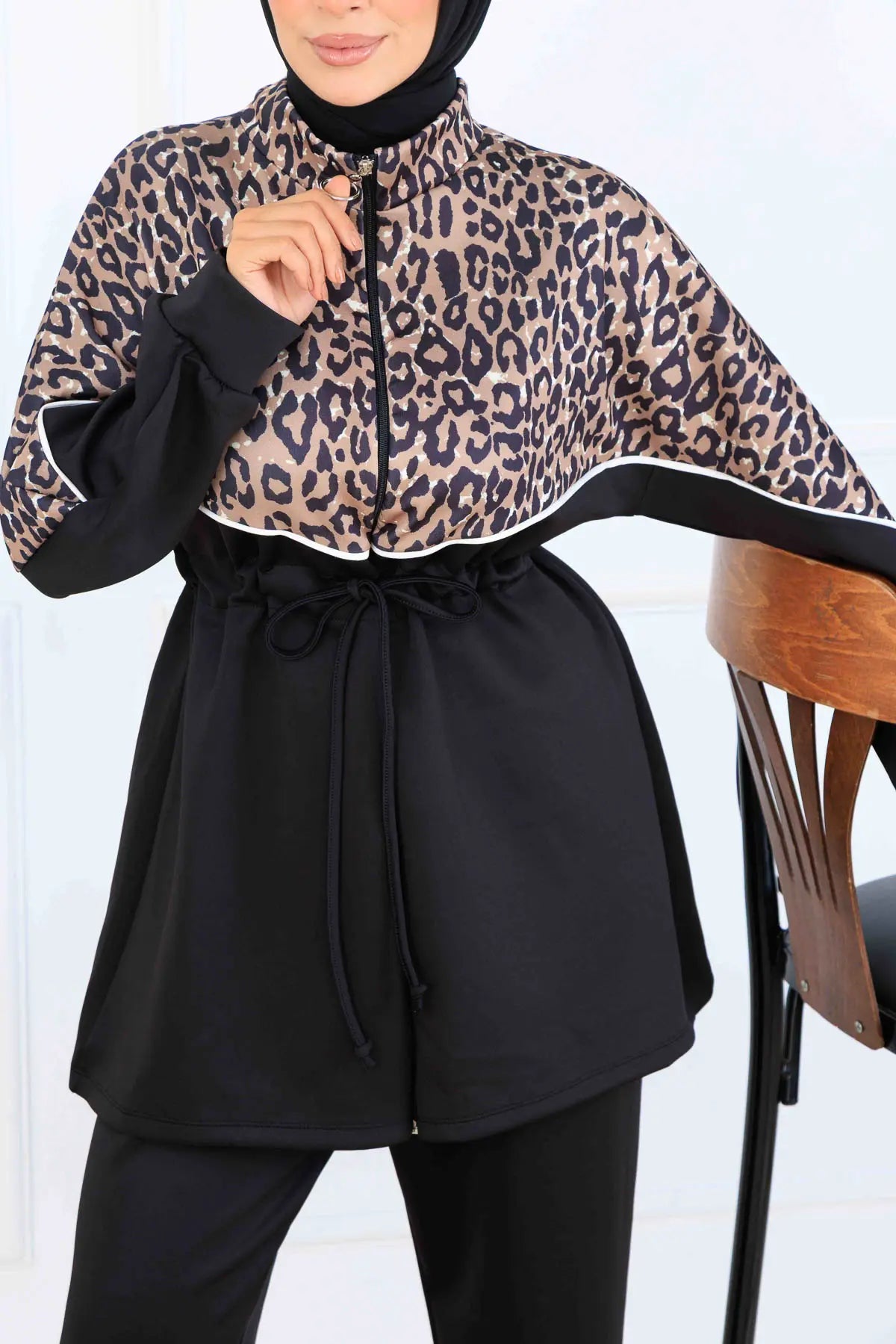 Leopard Patterned Scuba Two Piece Suit, view 2