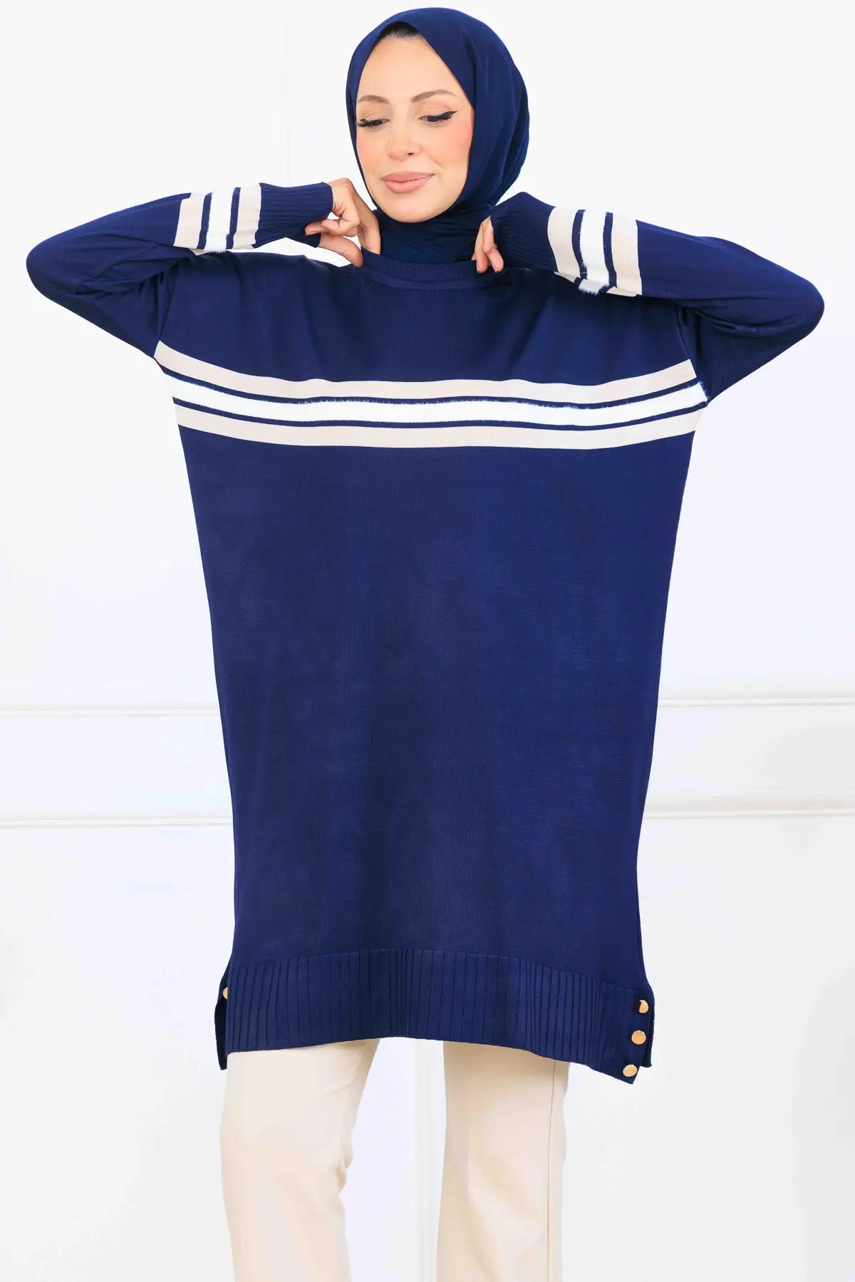 Mercerized Tunic With Stripe Detail, view 2