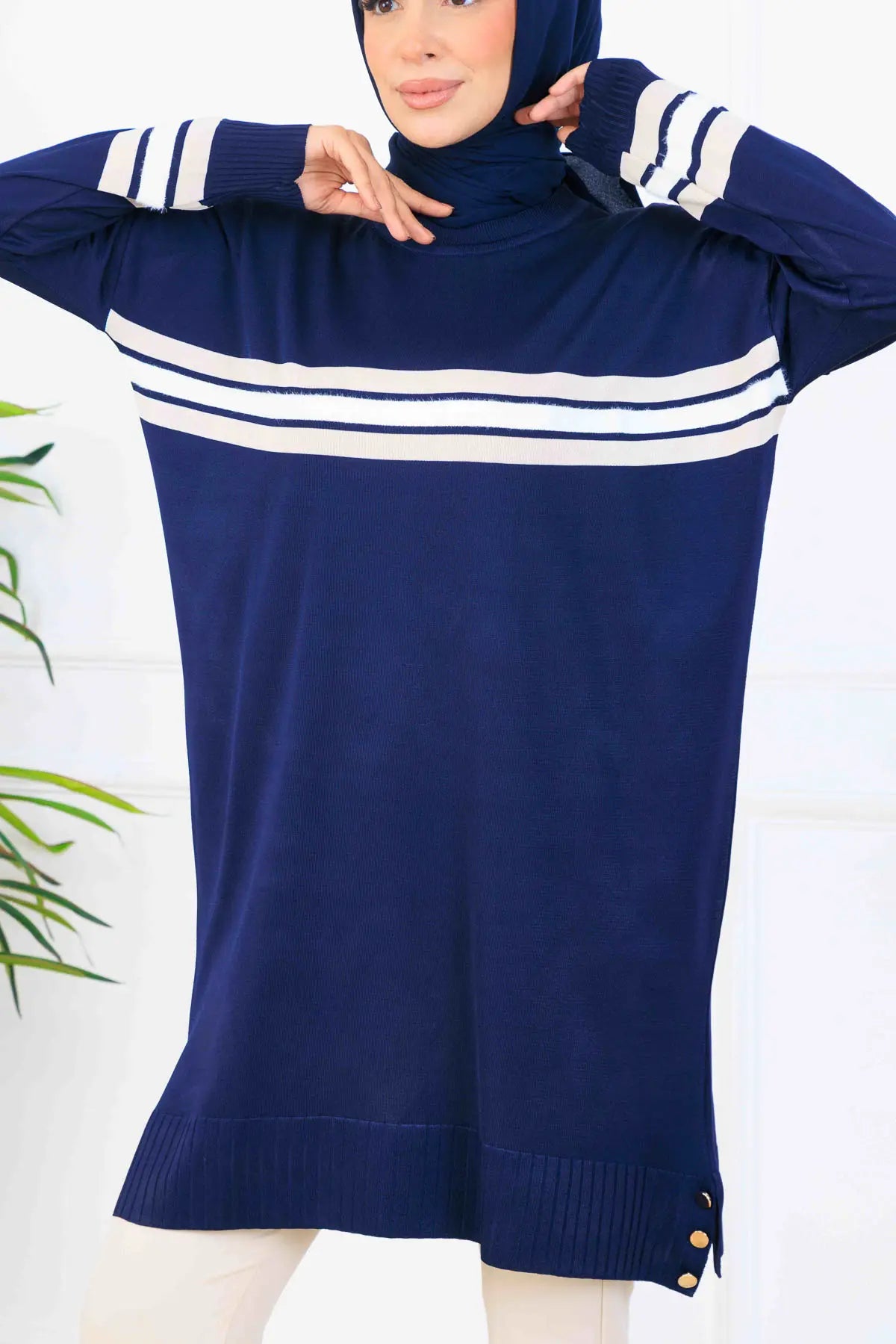 Mercerized Tunic With Stripe Detail, view 3