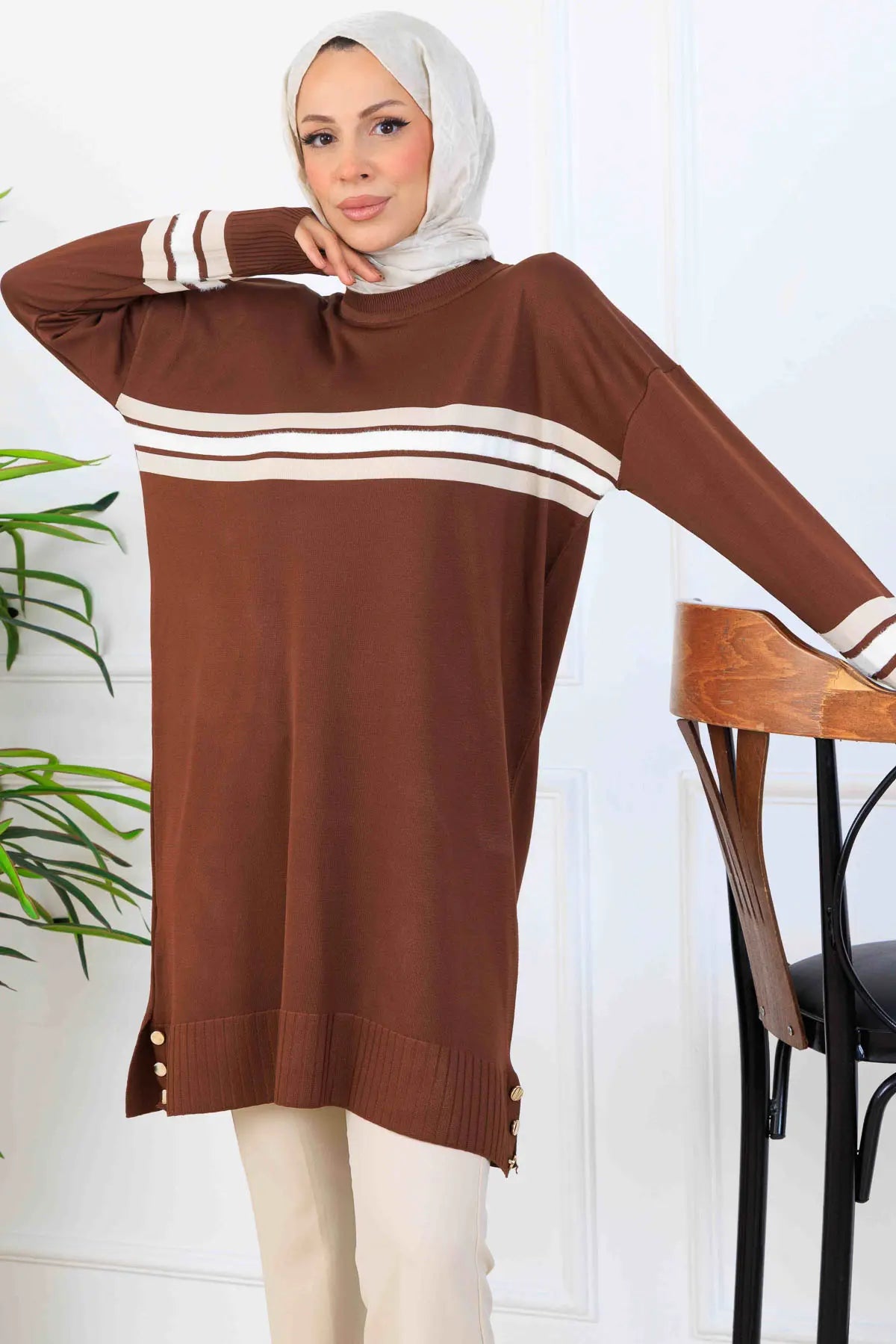 Mercerized Tunic With Stripe Detail, view 2
