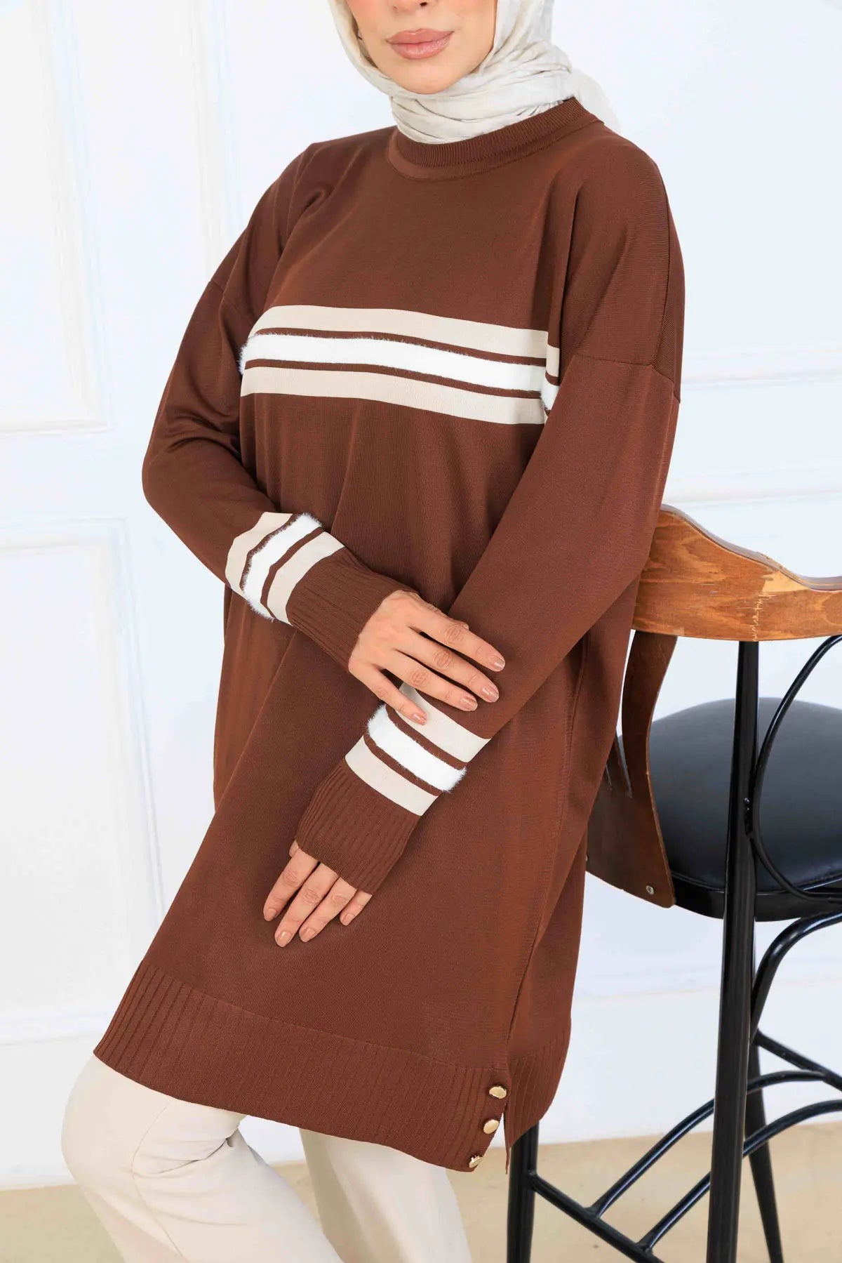 Mercerized Tunic With Stripe Detail, view 3