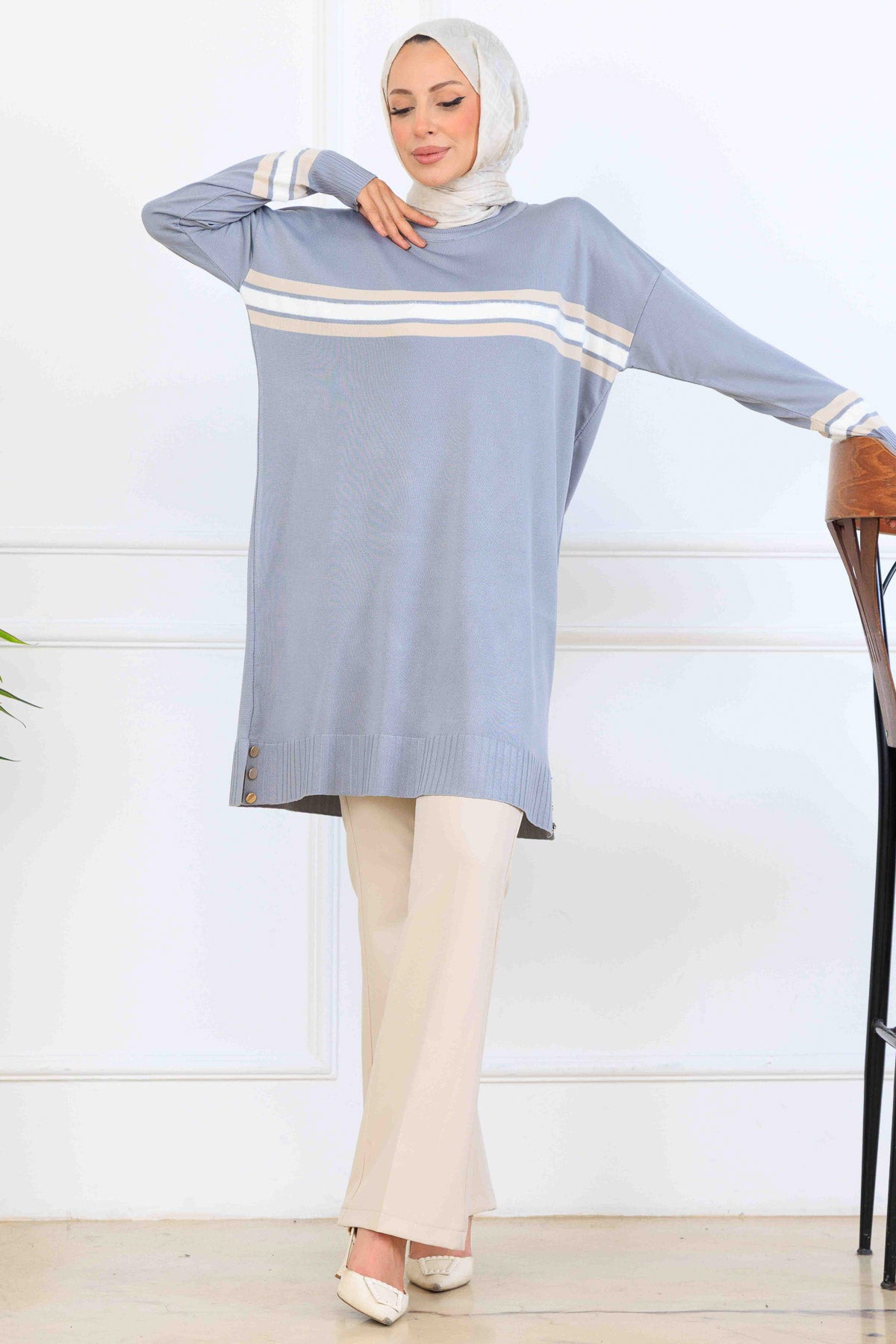 Mercerized Tunic With Stripe Detail by NEOMODEST