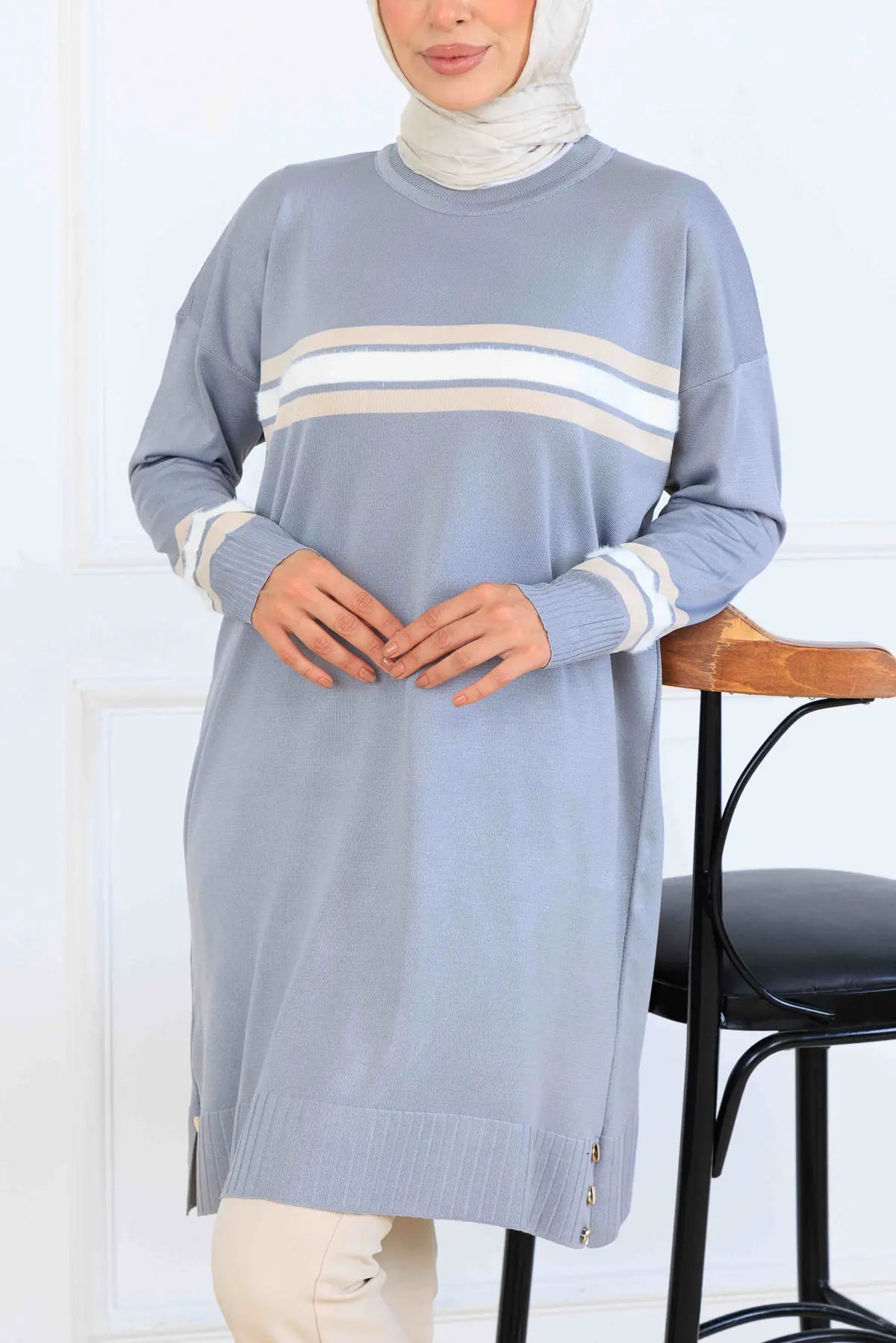 Mercerized Tunic With Stripe Detail, view 2