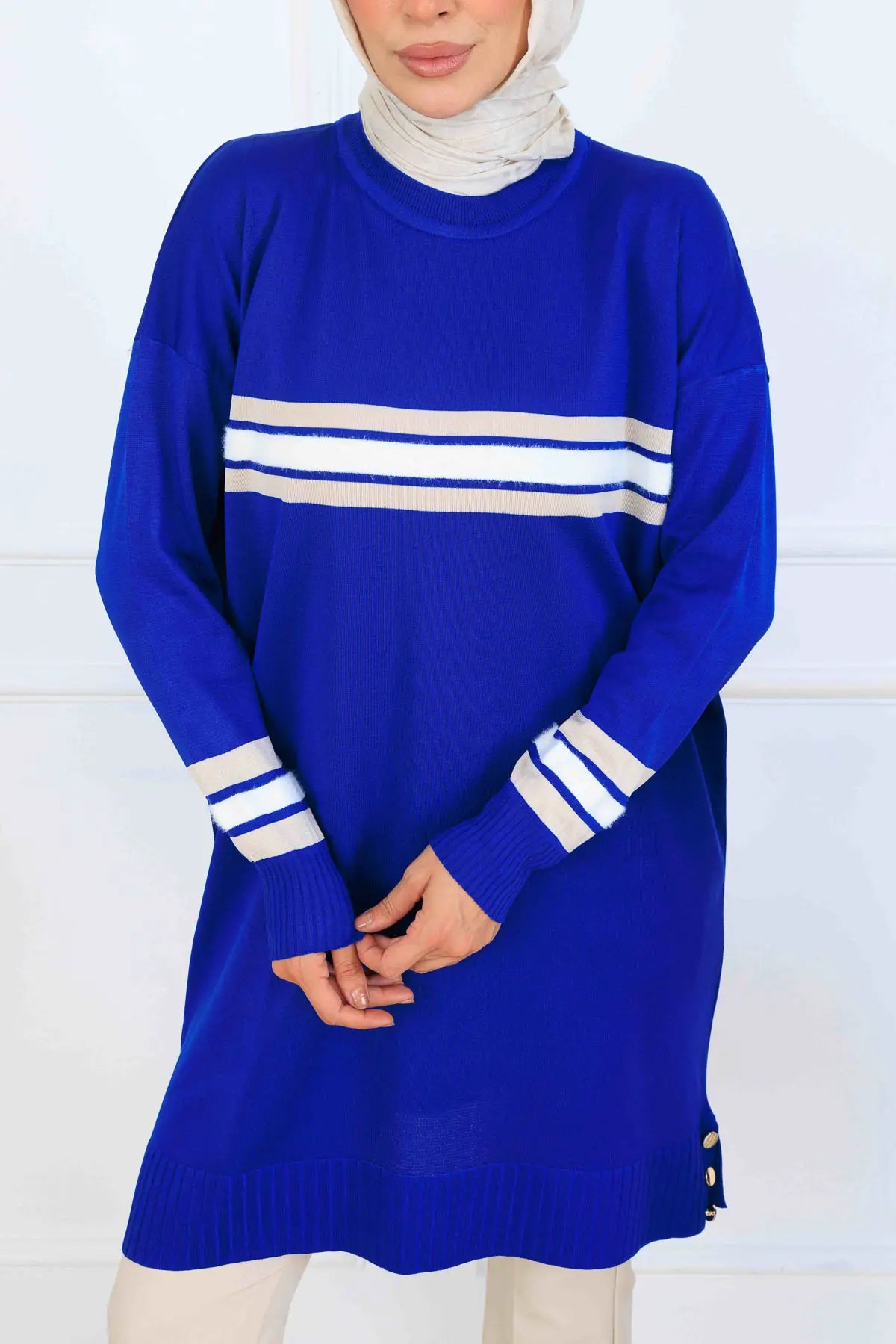 Mercerized Tunic With Stripe Detail, view 3