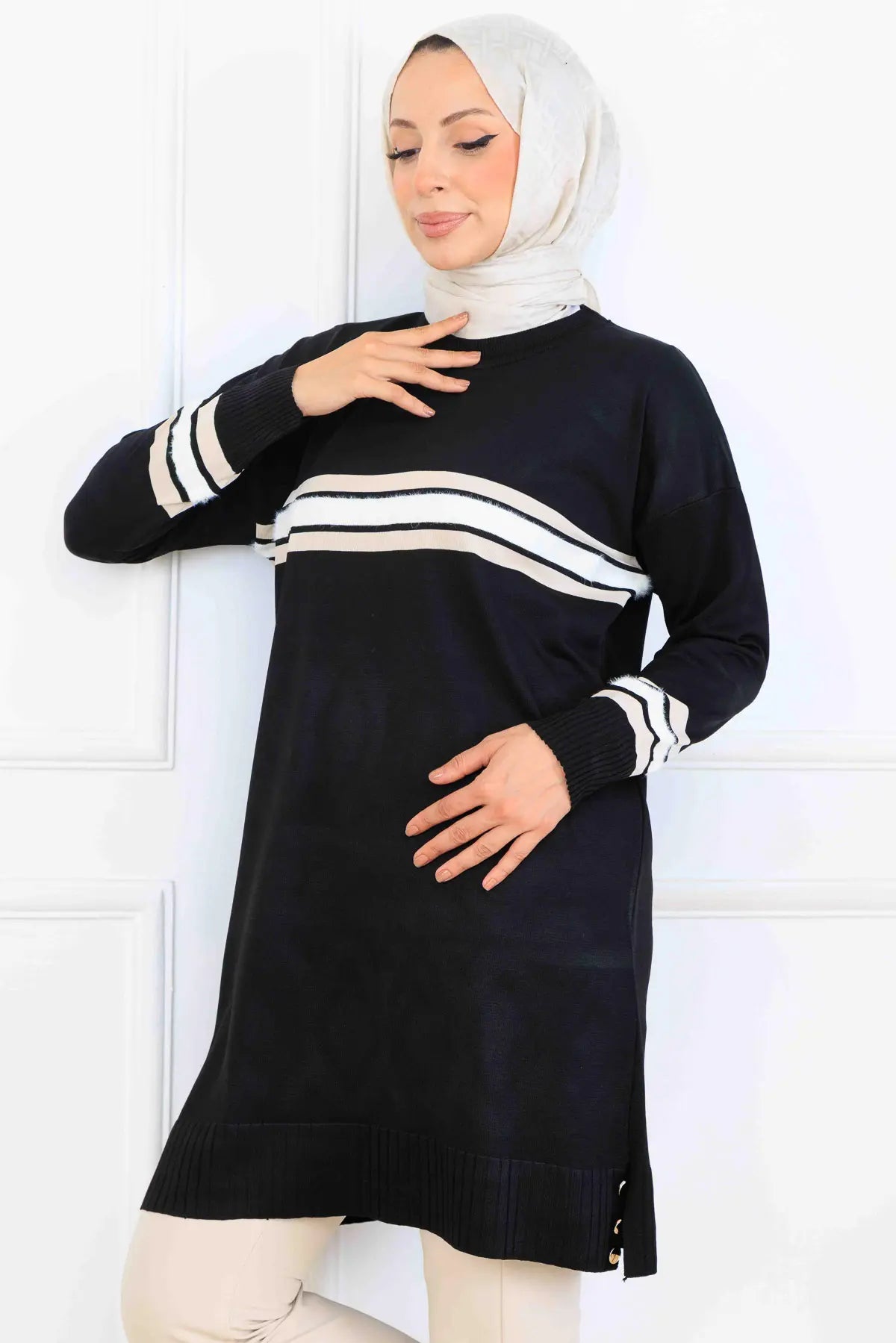 Mercerized Tunic With Stripe Detail, view 2