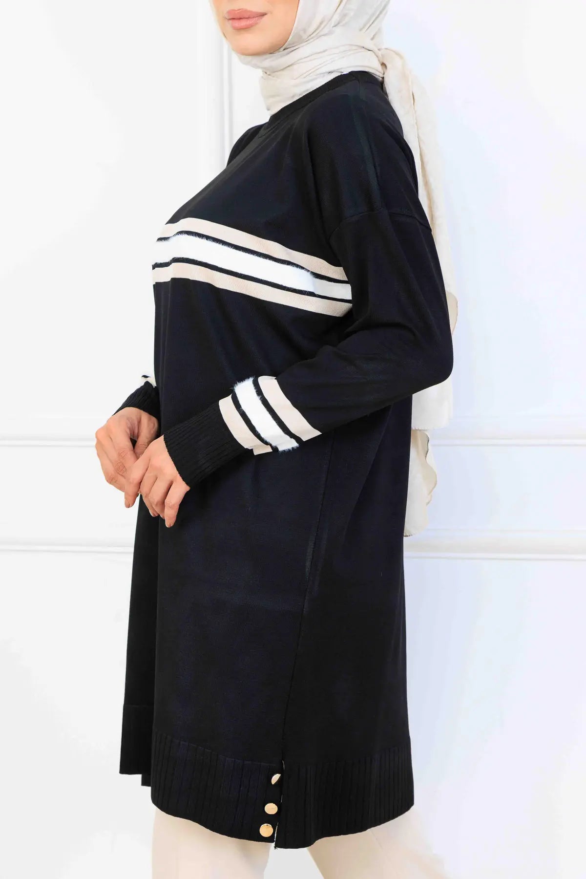 Mercerized Tunic With Stripe Detail, view 3