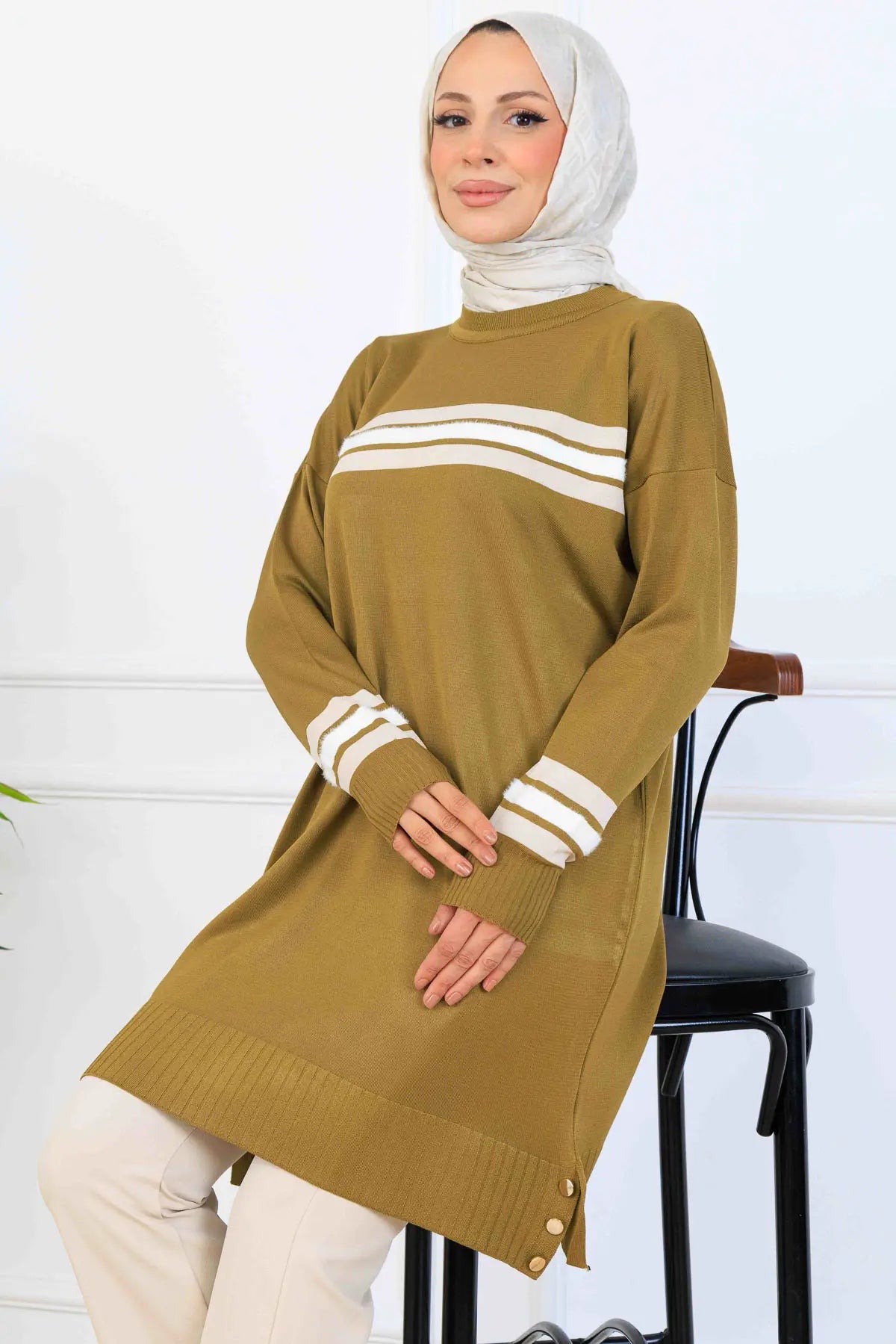 Mercerized Tunic With Stripe Detail, view 2