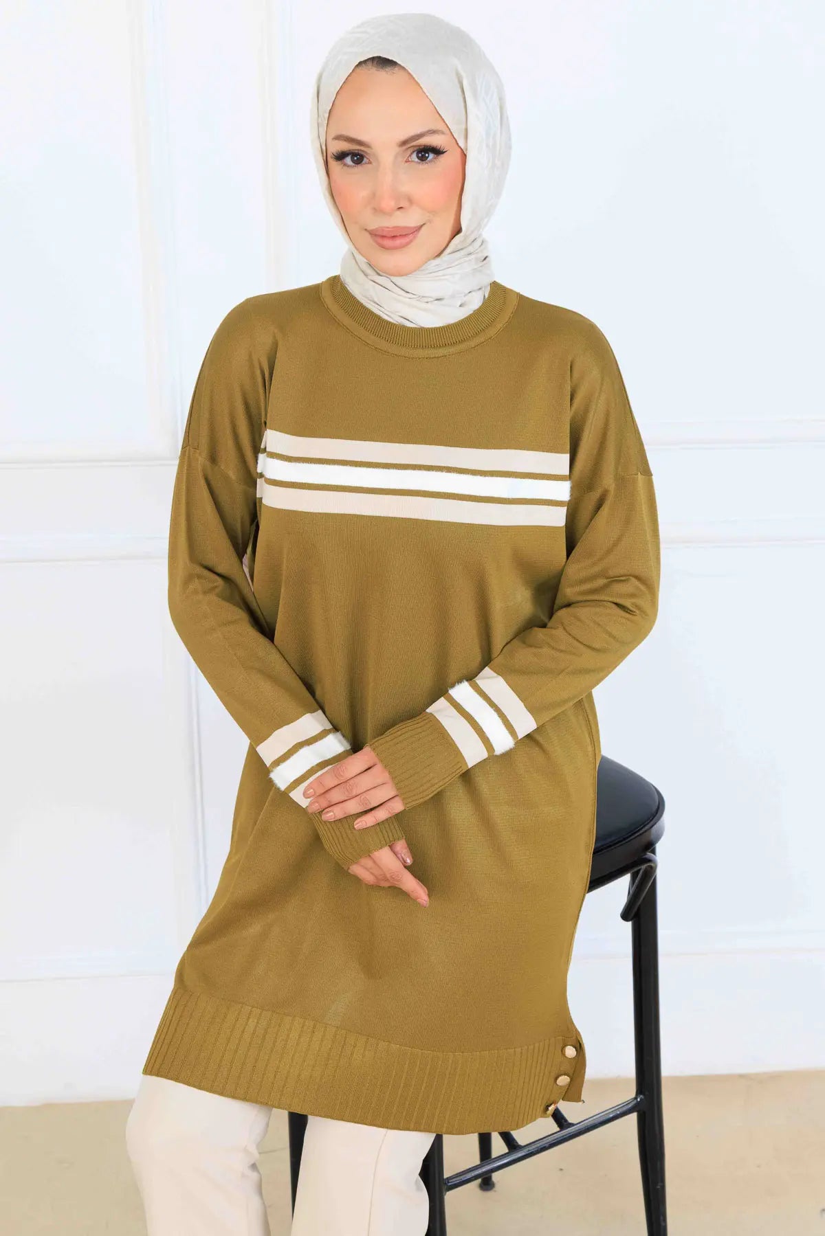Mercerized Tunic With Stripe Detail, view 3