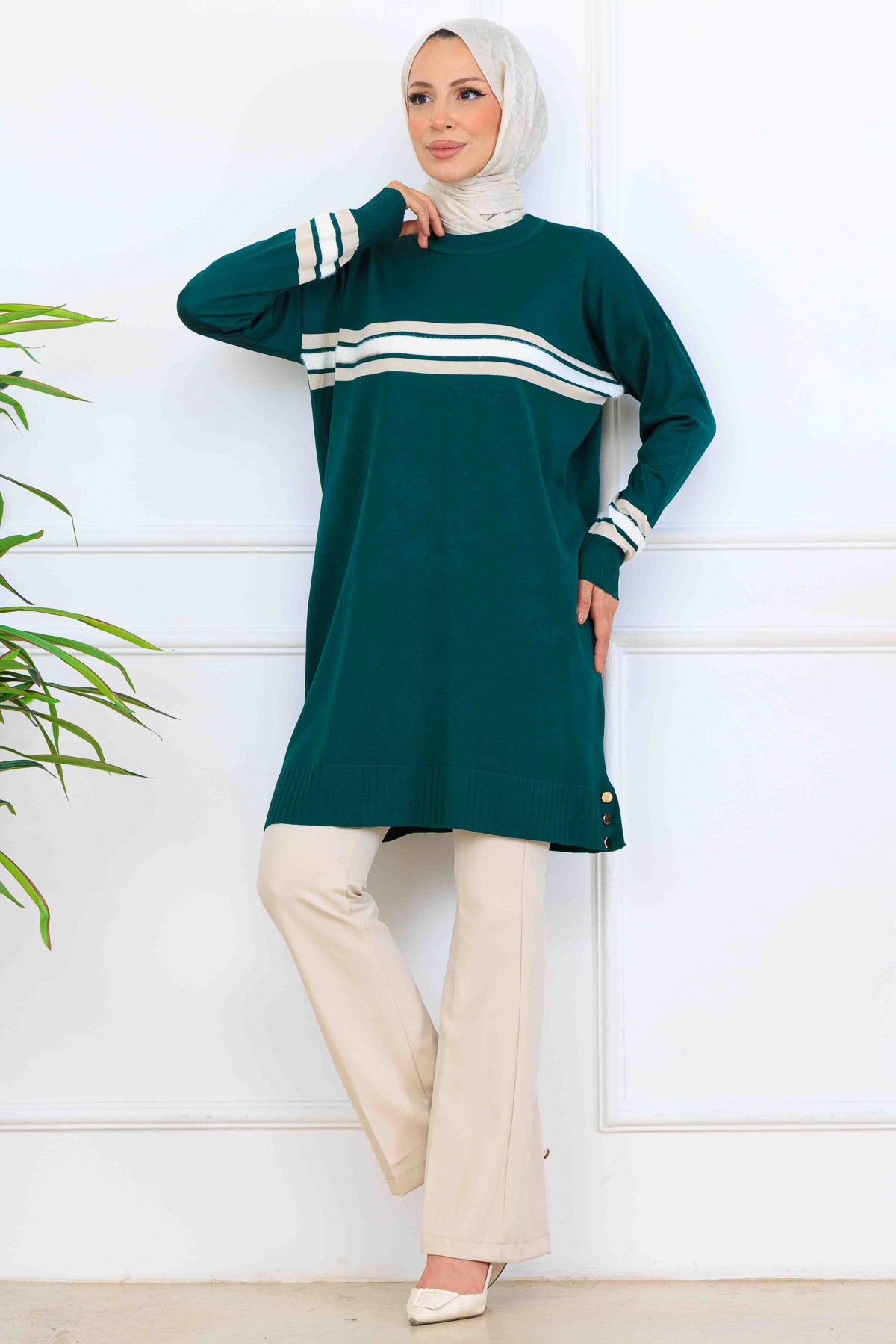 Mercerized Tunic With Stripe Detail by NEOMODEST