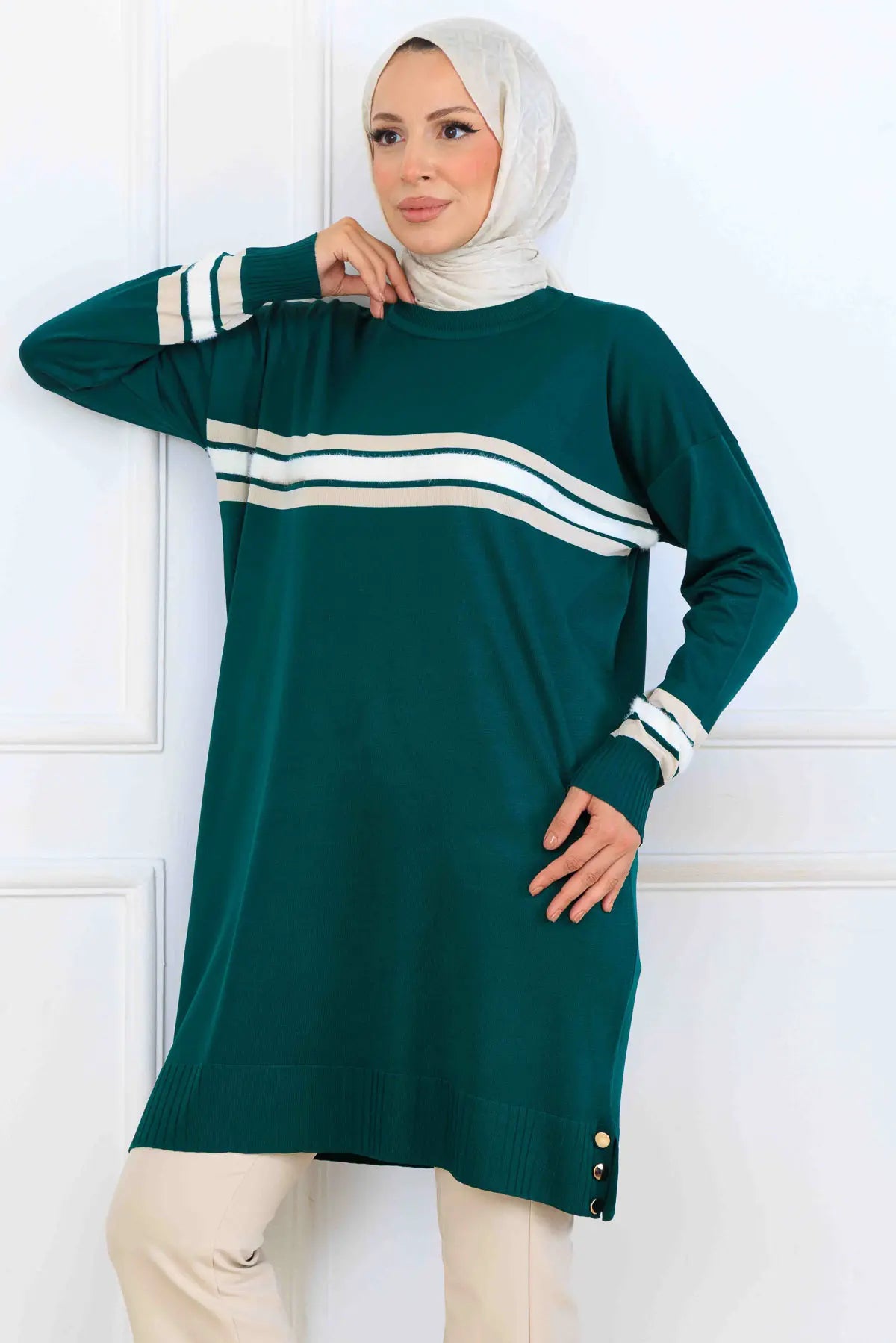 Mercerized Tunic With Stripe Detail, view 2