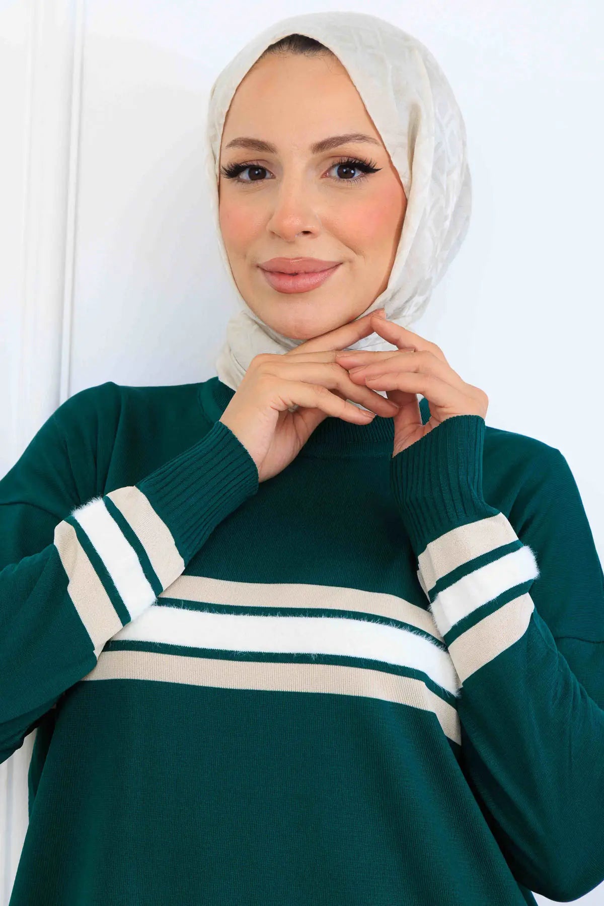 Mercerized Tunic With Stripe Detail, view 3
