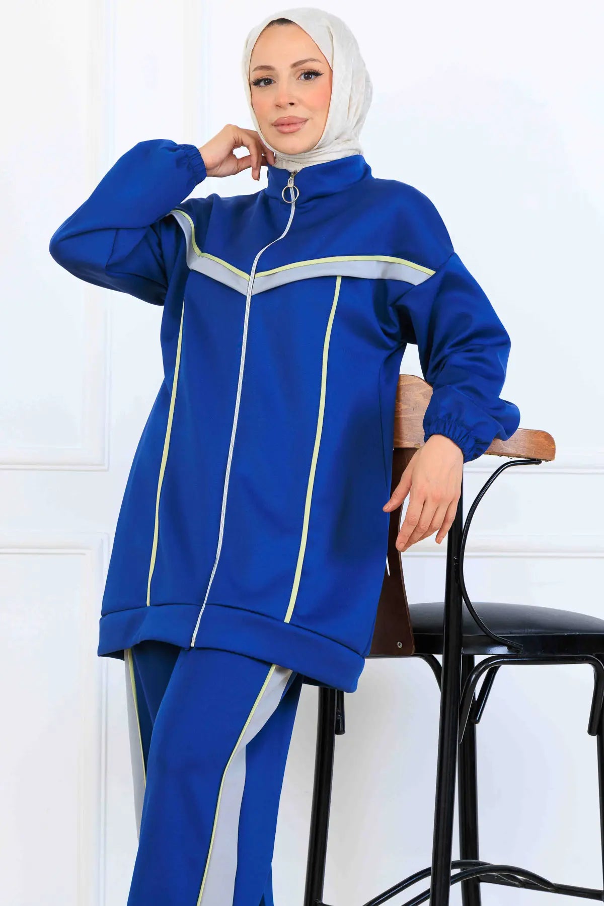 Striped Detailed Scuba Two Piece Suit, view 2
