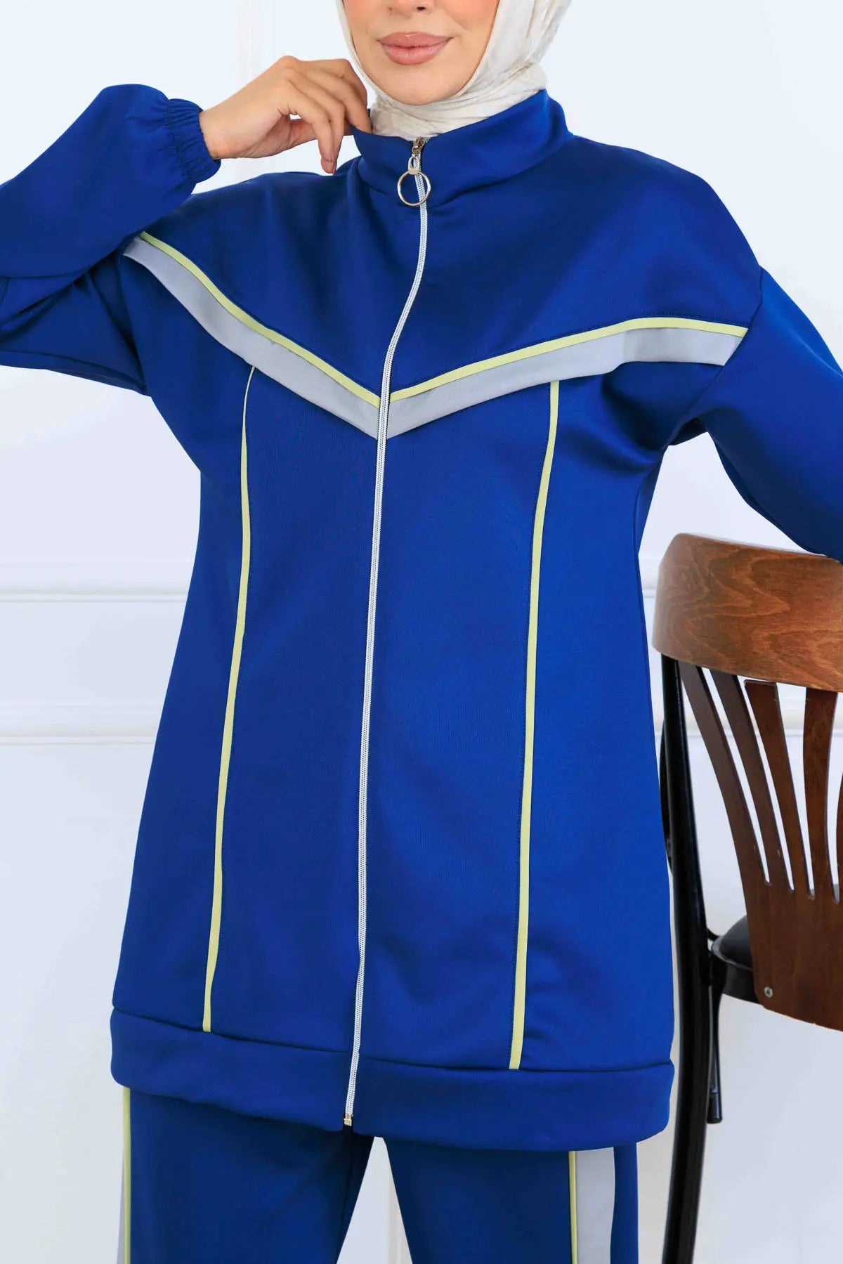 Striped Detailed Scuba Two Piece Suit, view 4
