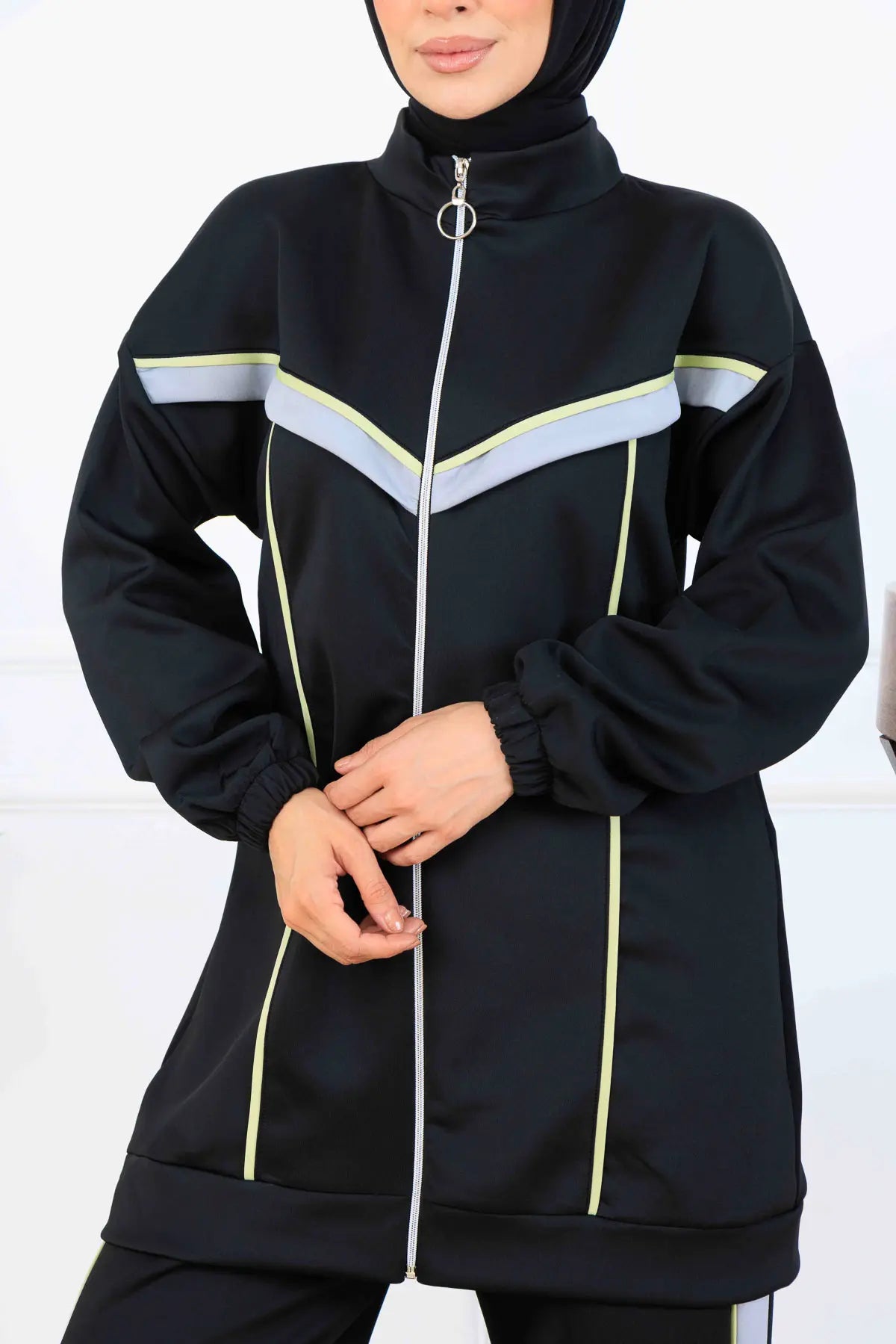 Striped Detailed Scuba Two Piece Suit, view 3