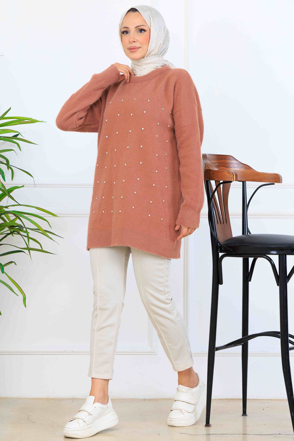 Stone-Detail Knit Tunic by NEOMODEST