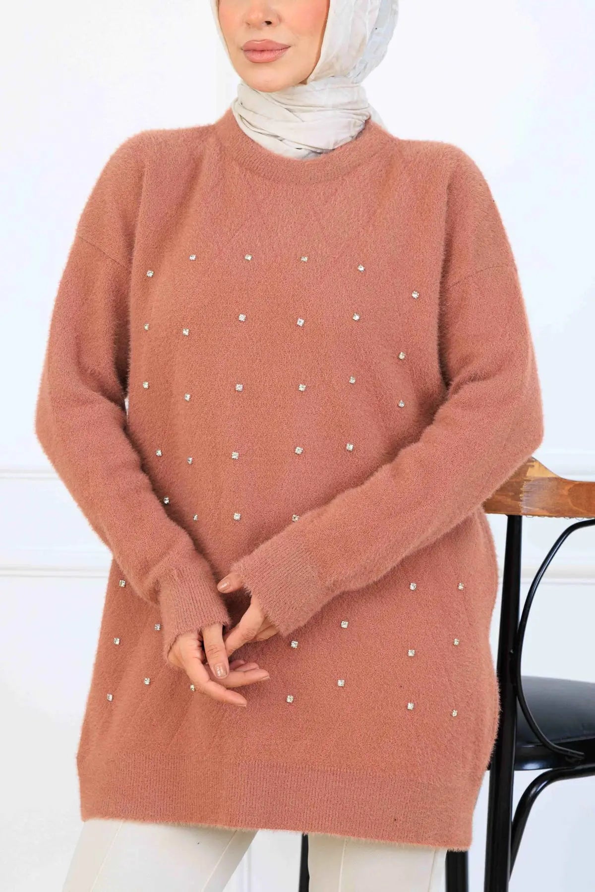 Stone-Detail Knit Tunic, view 2