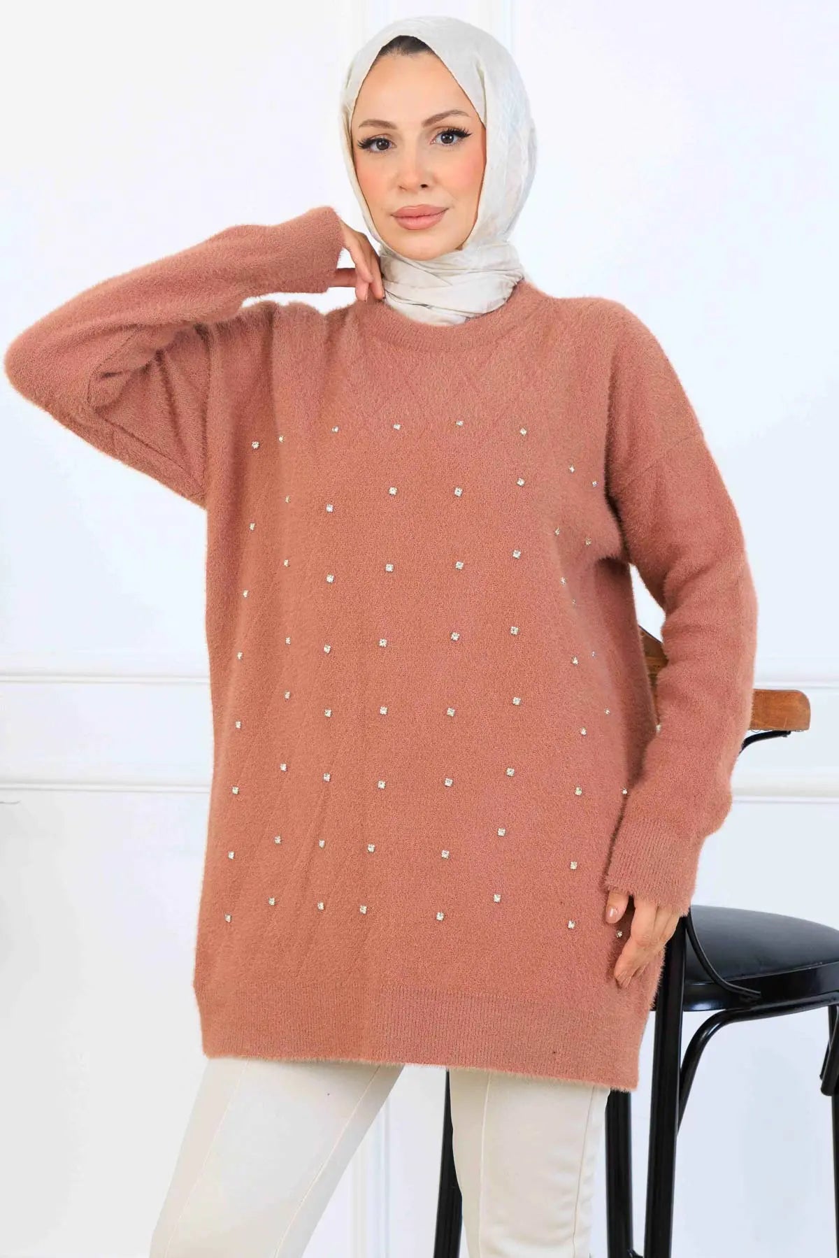 Stone-Detail Knit Tunic, view 3