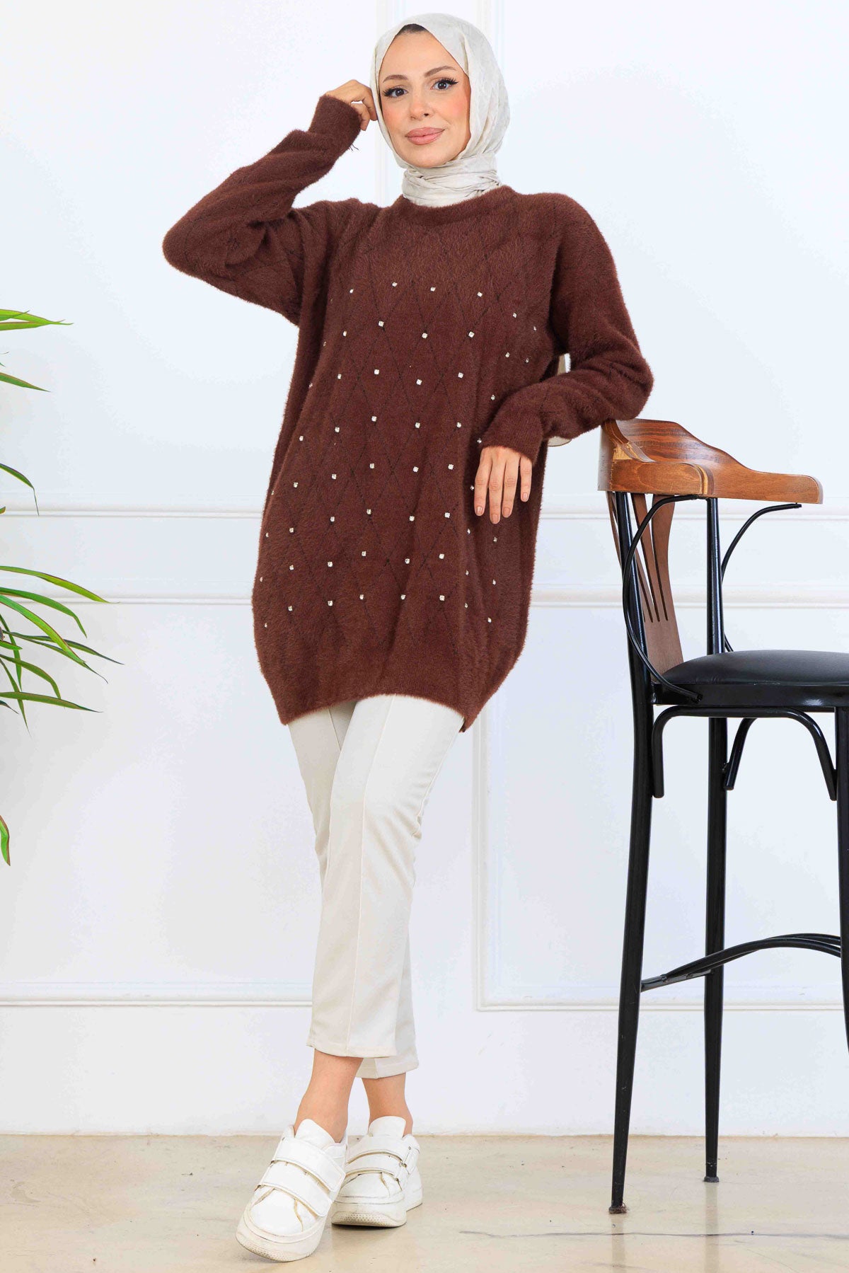 Stone-Detail Knit Tunic by NEOMODEST