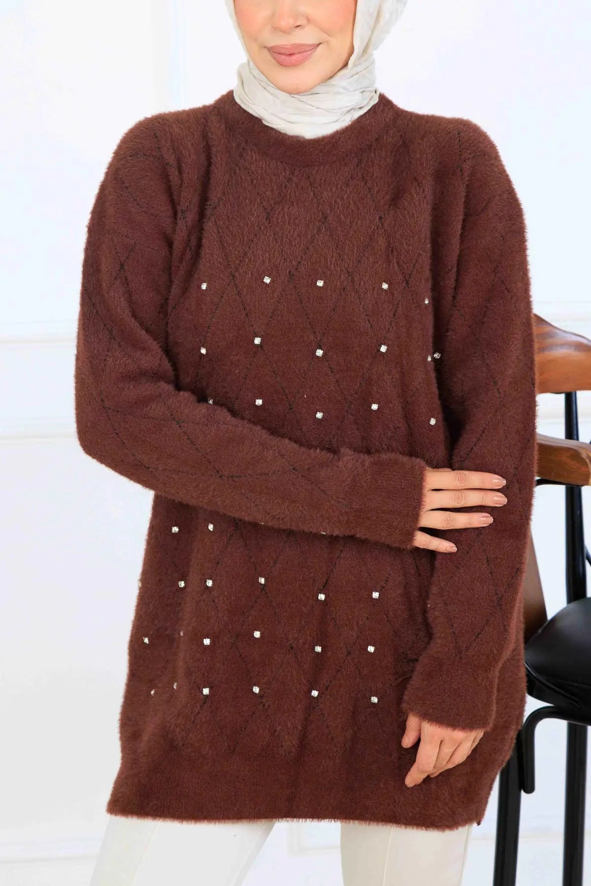 Stone-Detail Knit Tunic, view 2