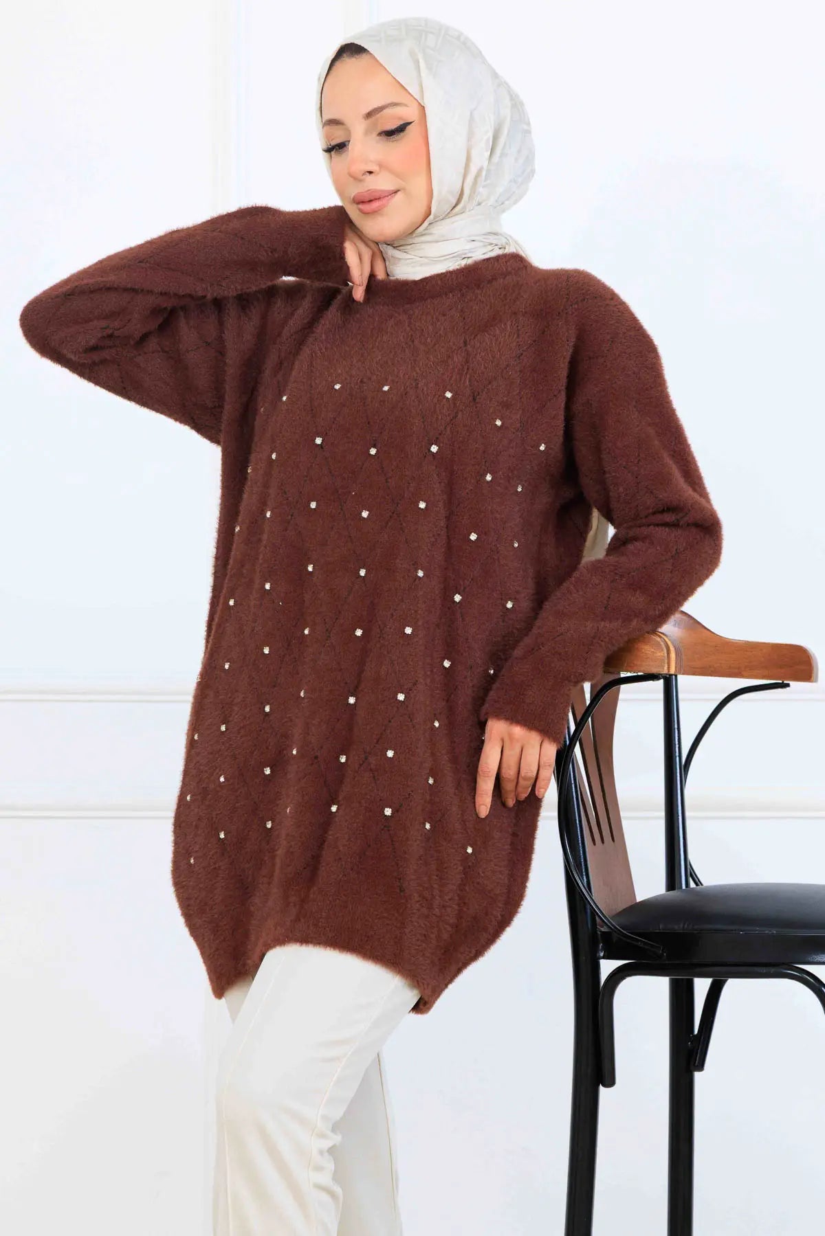 Stone-Detail Knit Tunic, view 3