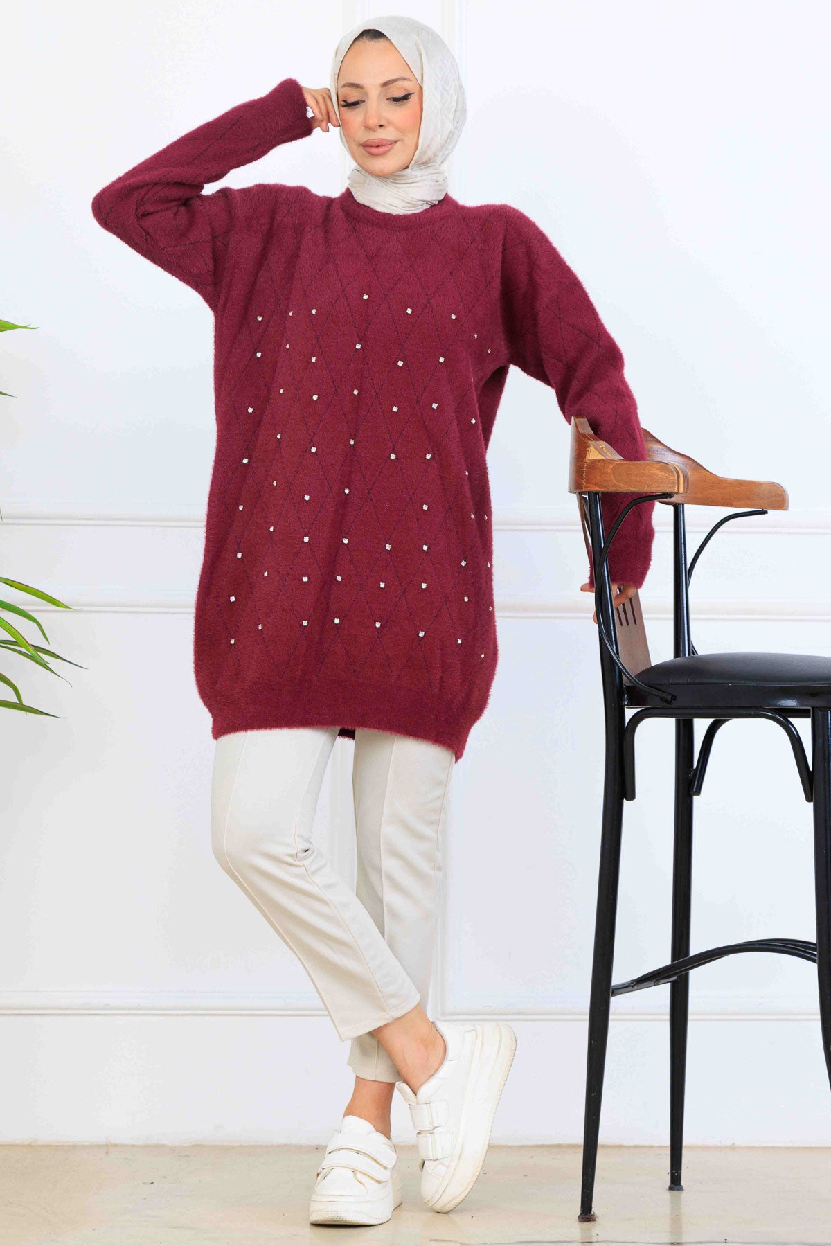 Stone-Detail Knit Tunic by NEOMODEST